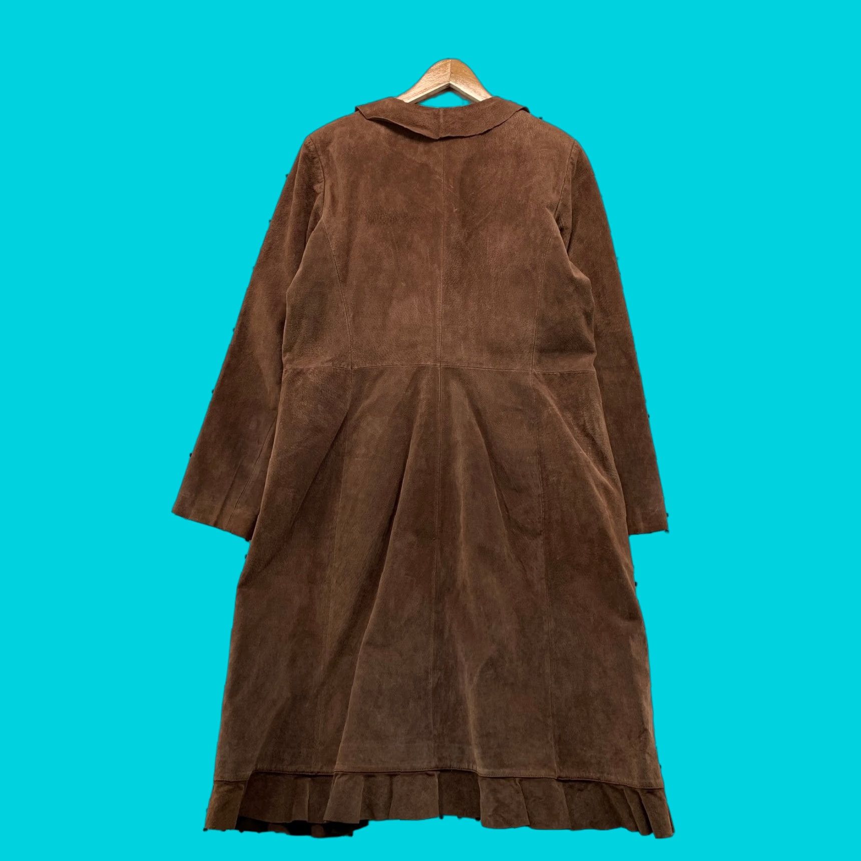 Wilson VINTAGE Wilsons Suede Penny Coat Womens Large Brown Long Ruffle Trim Overcoat Western Size L / US 10 / IT 46 - 1 Thumbnail