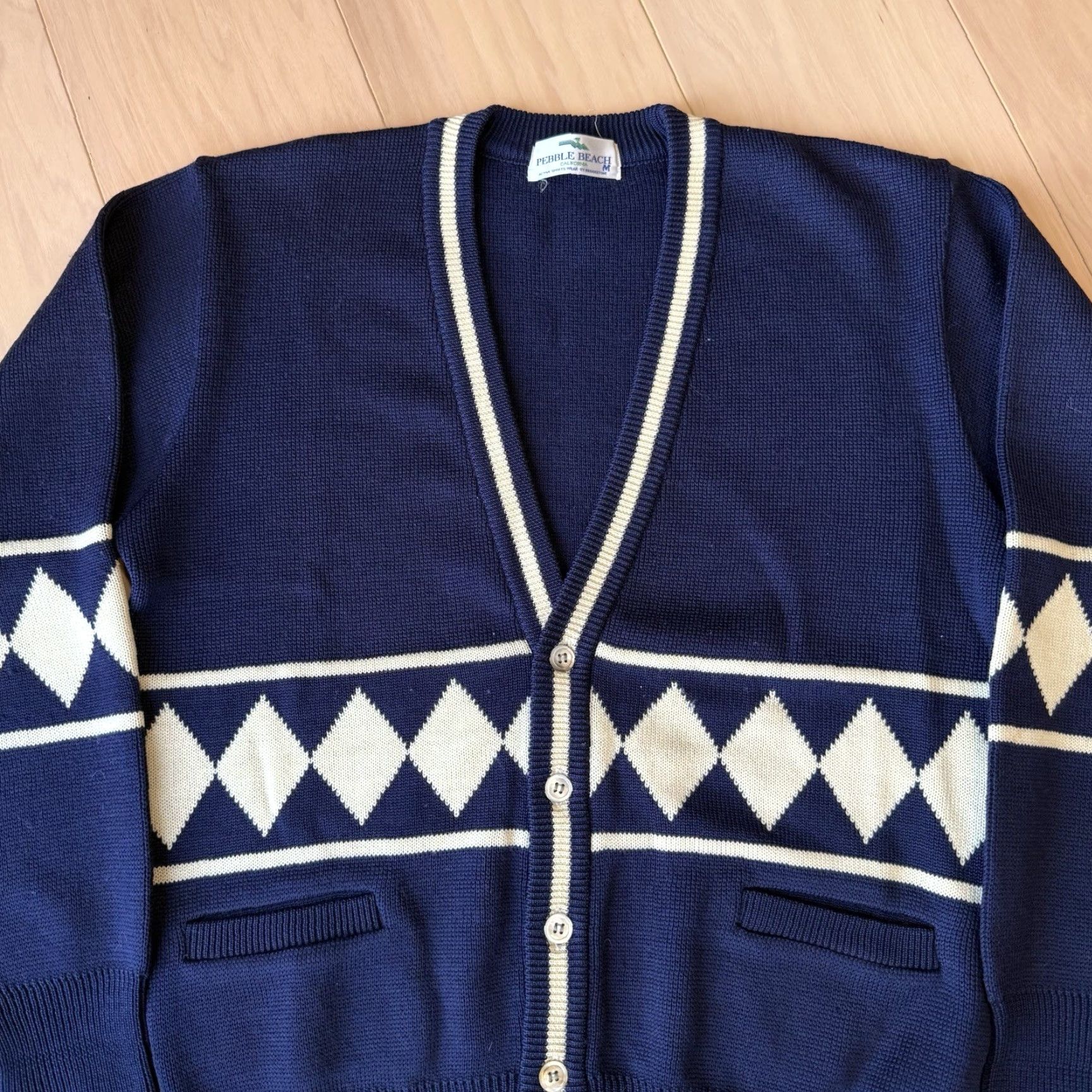 Vintage VINTAGE Pebble Beach Cardigan Mens M Blue Wool Knit Diamond Argyle 80s Golf Jazz Size US M / EU 48-50 / 2 - 4 Thumbnail