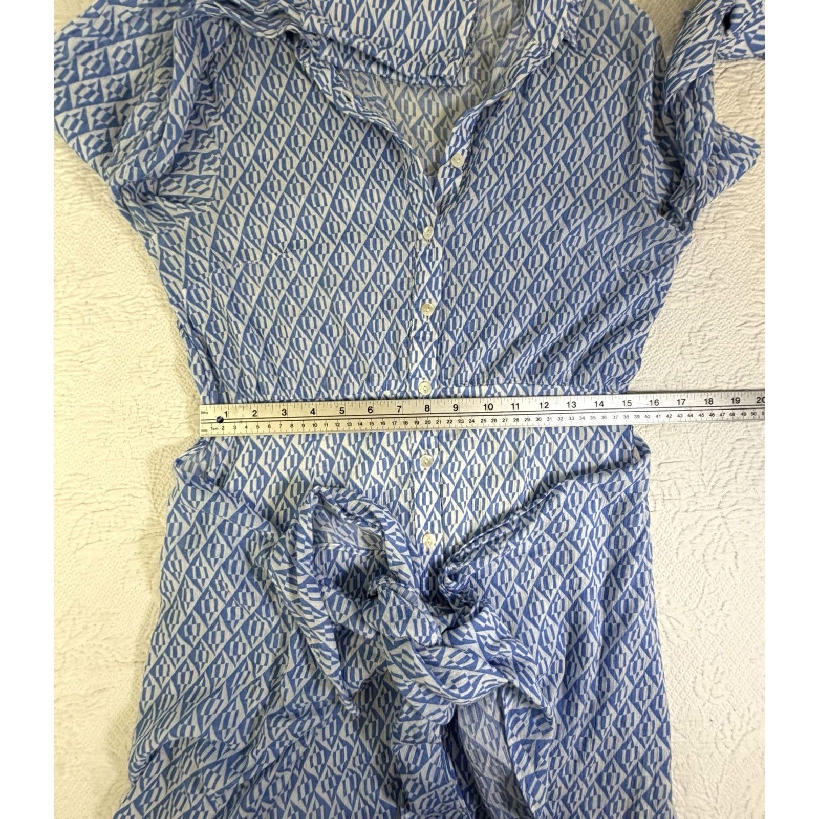 Free People VINTAGE Free People Rillo Blue Patterned Shirt Dress Button Front Beachy Womens Small Size S / US 4 / IT 40 - 6 Thumbnail