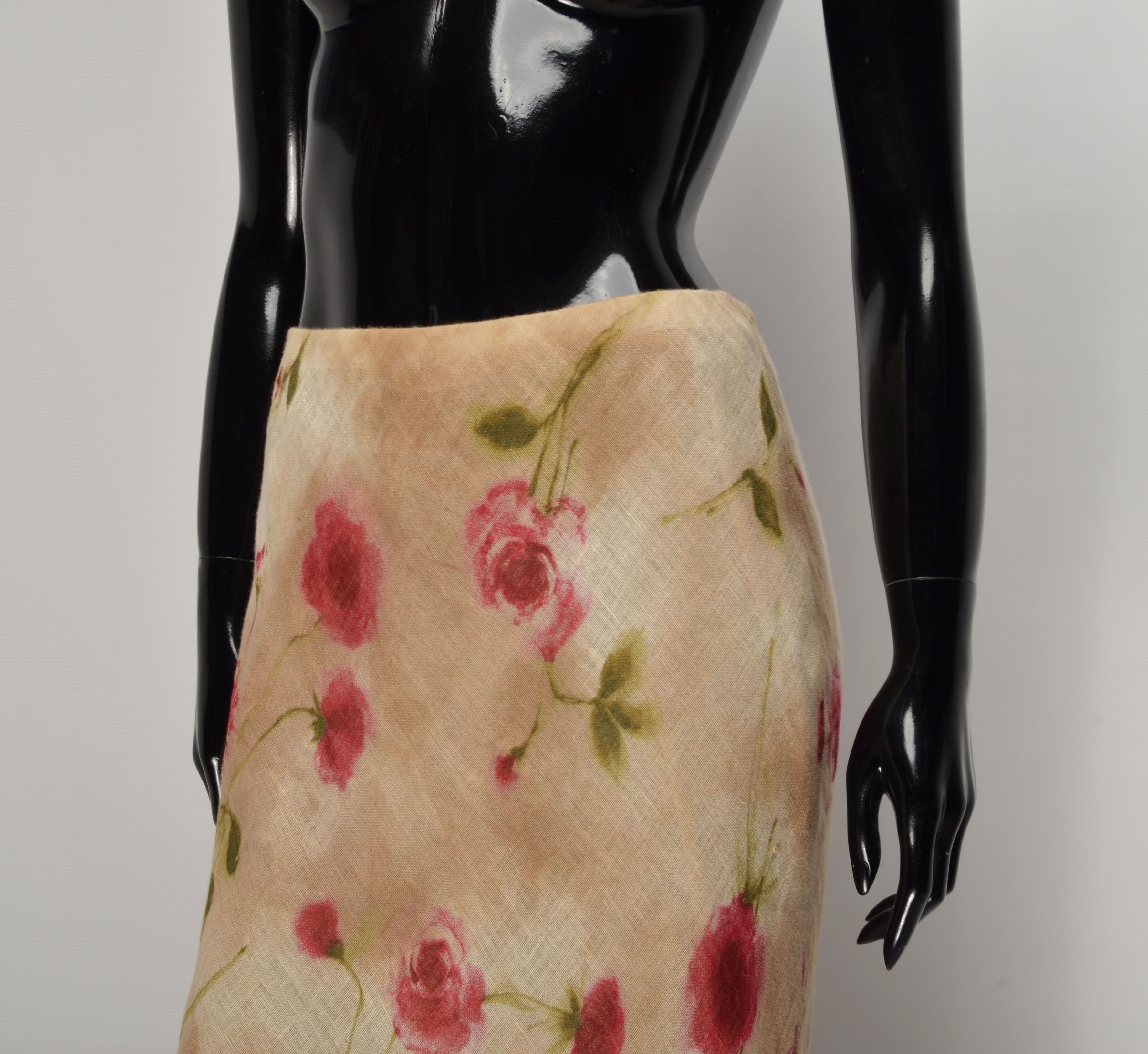 Other Vintage Alex & Co Y2K Linen Floral 100% Linen Mermaid Skirt Size 28" / US 6 / IT 42 - 2 Thumbnail