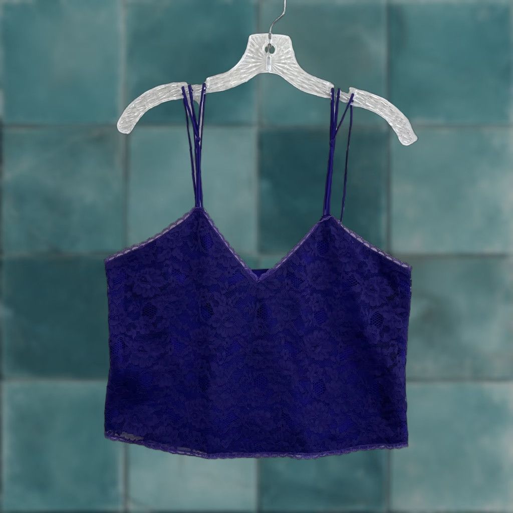 Victoria's Secret VINTAGE Victoria's Secret Camisole Lingerie Top Purple Lace Gold Label Womens 80s M/L Sleeveless Edwardian Style Size L / US 10 / IT 46 - 1 Thumbnail
