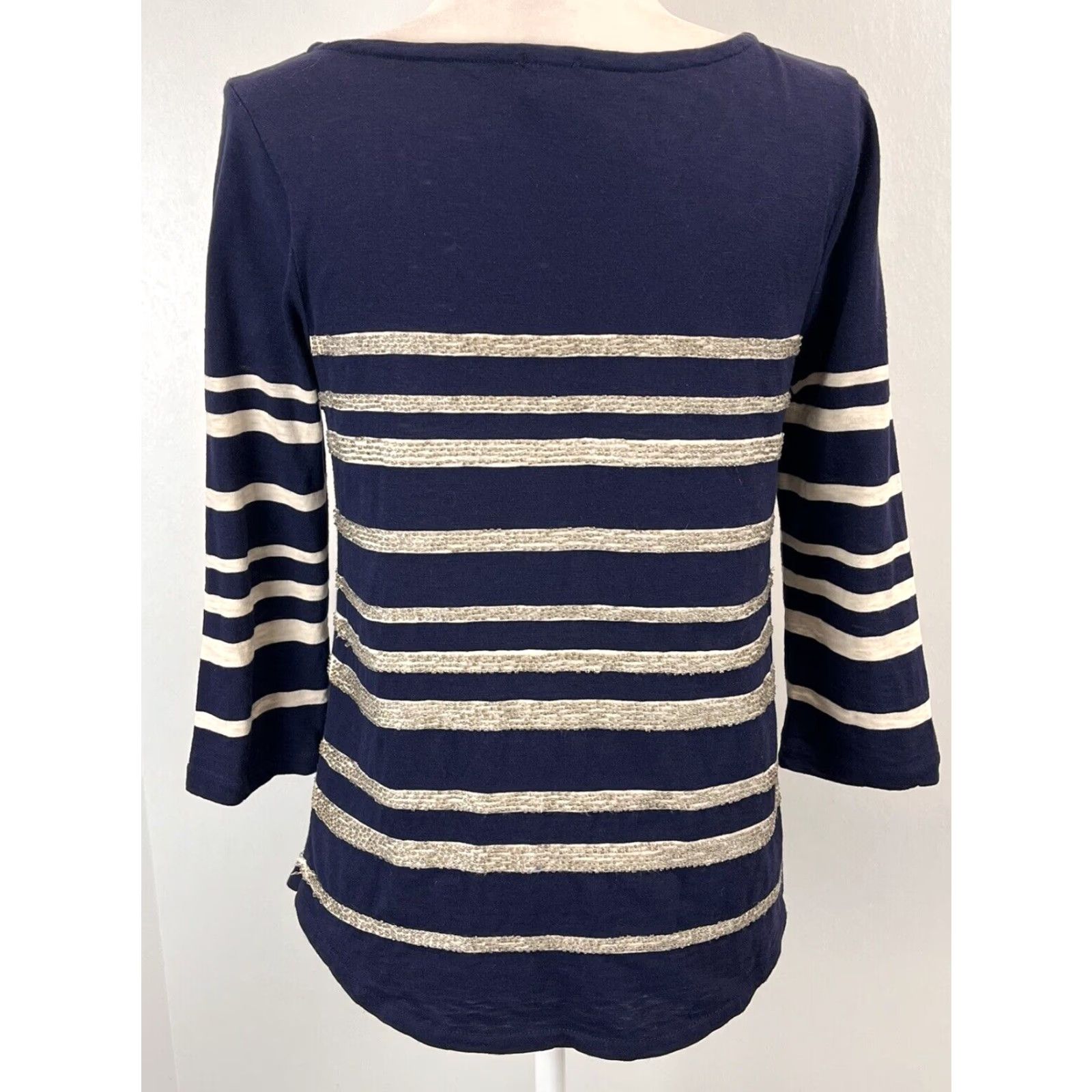 J.Crew J.CREW Striped Sailor Long Sleeve T-Shirt Small Womens Navy Beaded Nautical Size S / US 4 / IT 40 - 3 Thumbnail