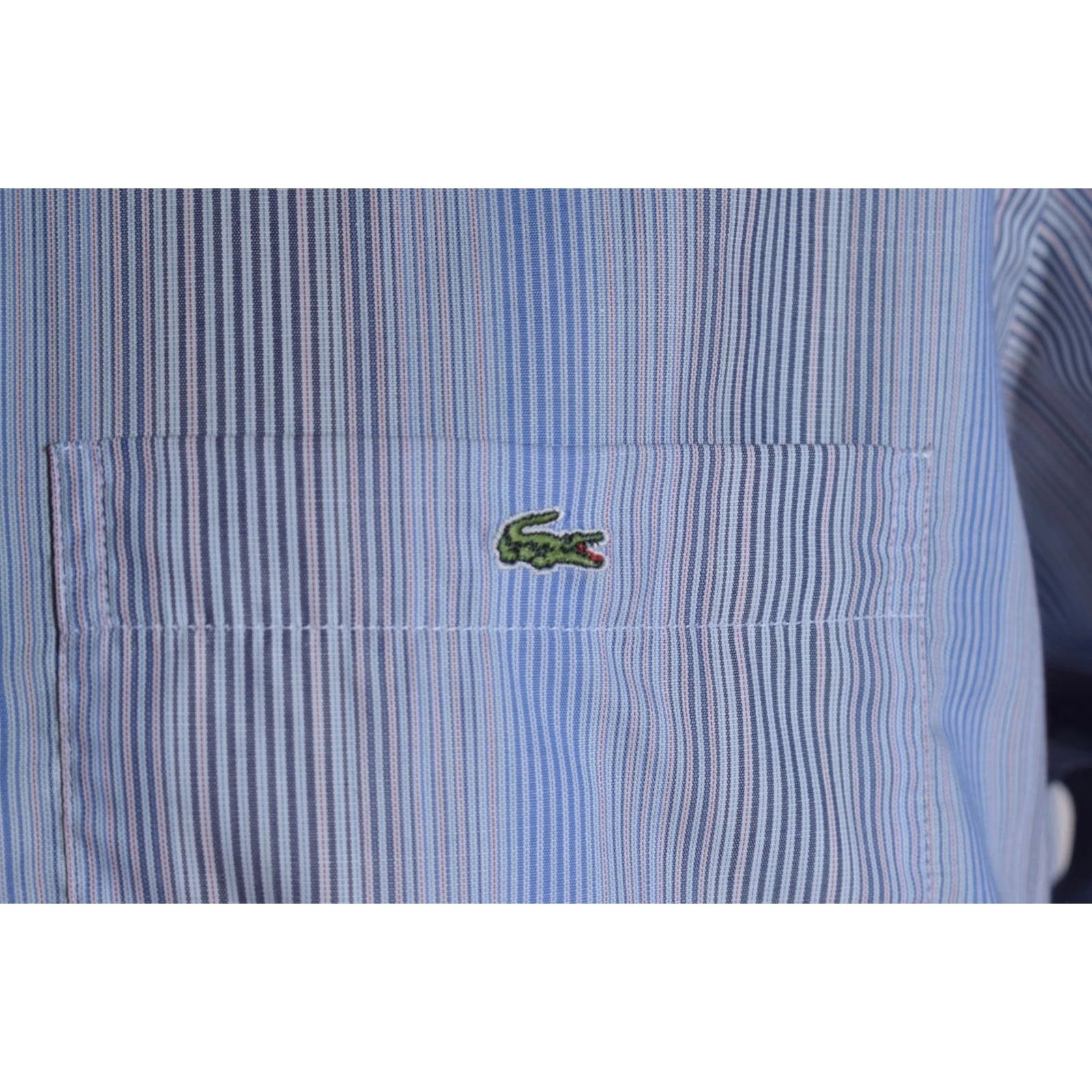 Lacoste Lacoste Blue Striped Button-Up Shirt Long Sleeve Chest Pocket Mens Size 43 Size US XL / EU 56 / 4 - 4 Thumbnail