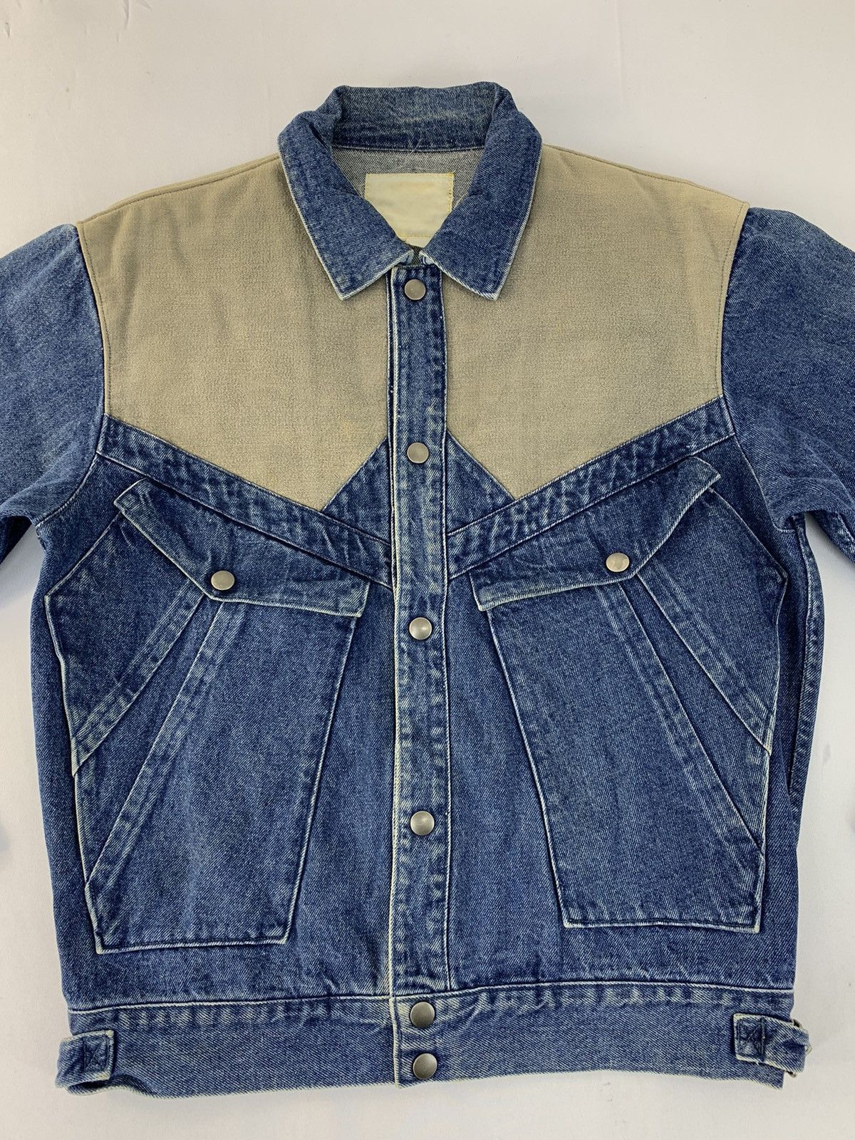 Japanese Brand Indigo Denim Jacket Classic Trucker Mix Leather Size US M / EU 48-50 / 2 - 2 Thumbnail