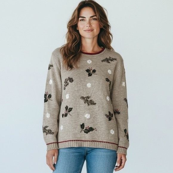 Vintage Vintage Christopher & Banks Hand Embroidered Beige Holiday S Size L / US 10 / IT 46 - 1 Thumbnail