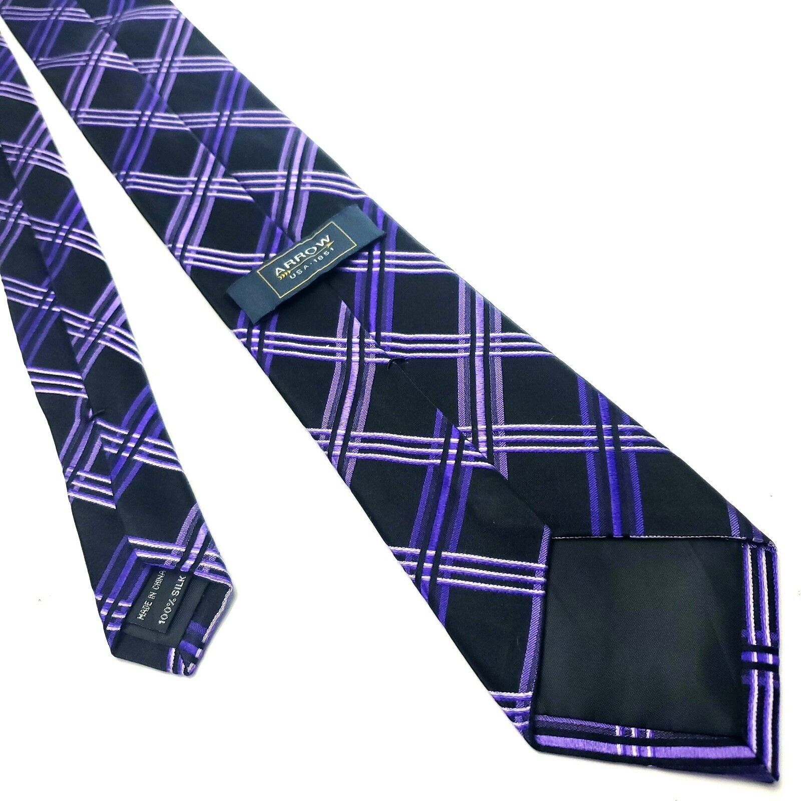 Arrow Arrow USA 1851 Black Purple Silk Tie Woven Striped Size ONE SIZE - 3 Thumbnail