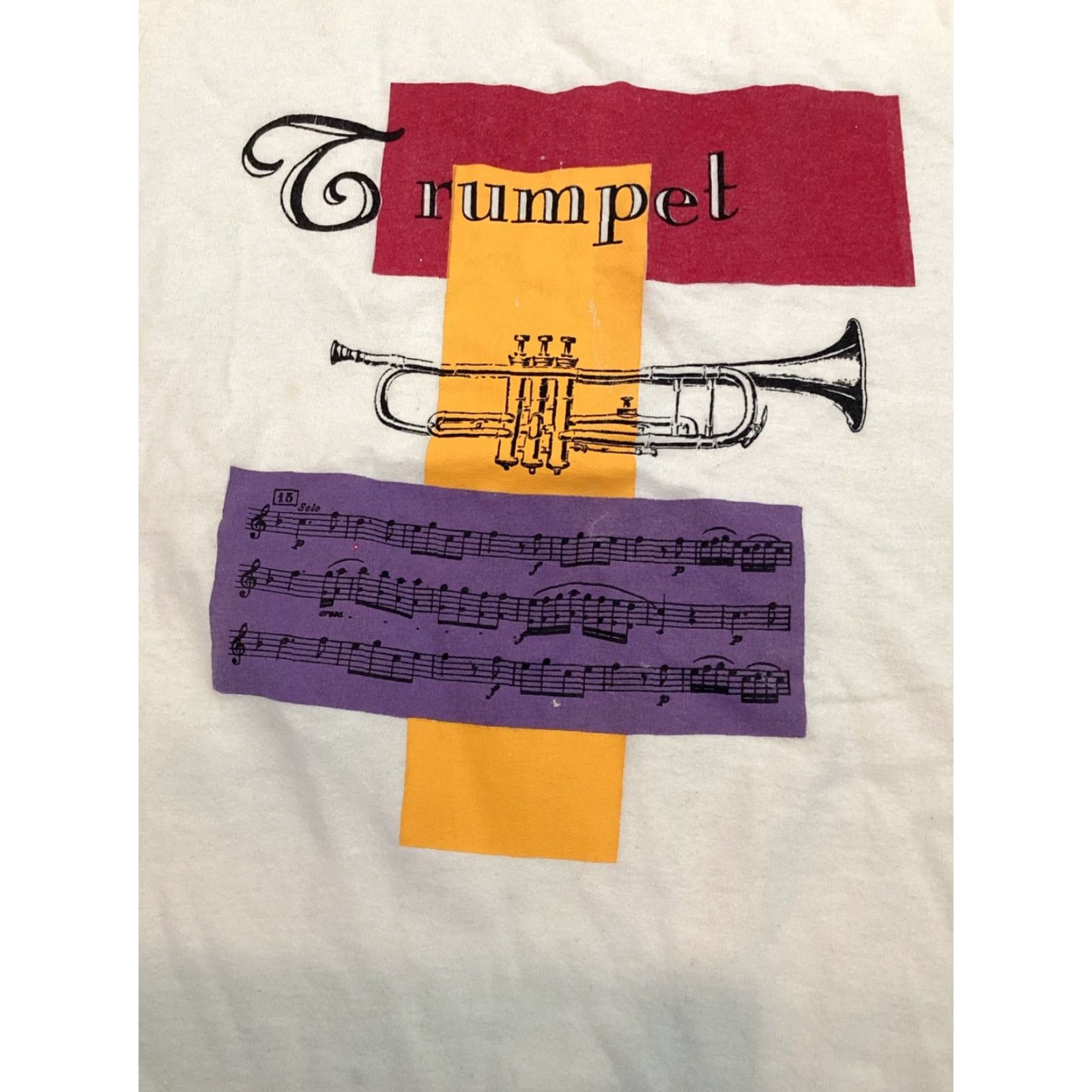 Jerzees Vtg Music Shirt Tee Mens Large White Gold Trumpet Score Notes Instrument 90s SS Size US L / EU 52-54 / 3 - 2 Thumbnail