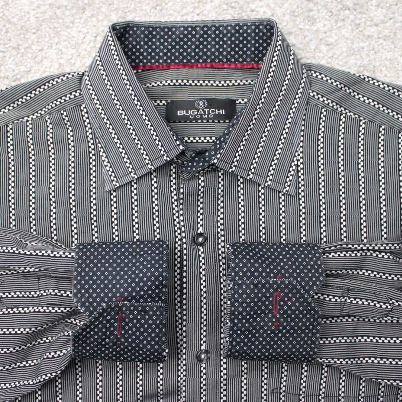 BUGATCHI Bugatchi Uomo Shirt Mens Large Gray Geometric 100% Cotton Long Sleeve Button Up Size US L / EU 52-54 / 3 - 2 Thumbnail
