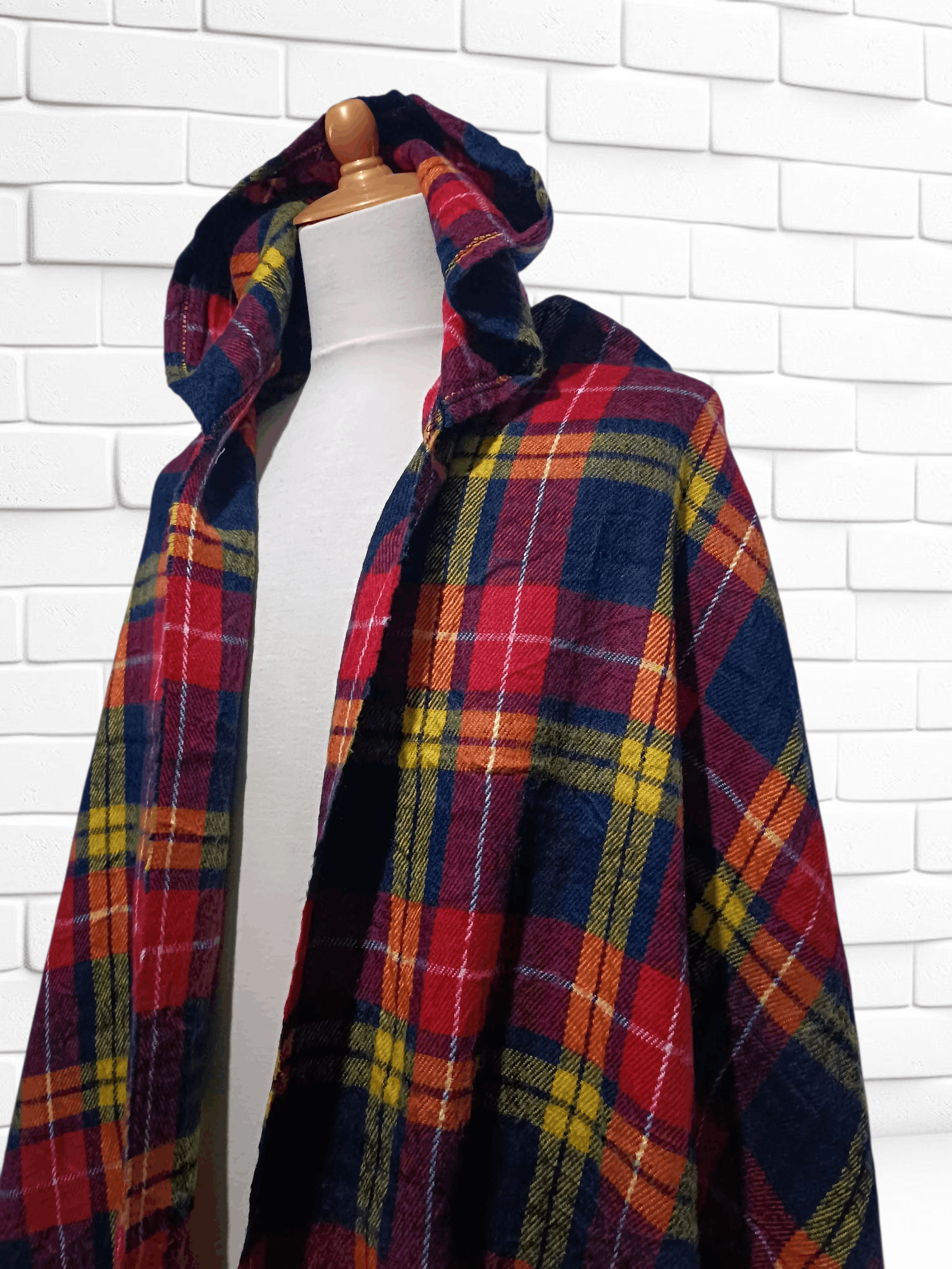 Japanese Brand Vintage Wool Blanket Poncho Checked Size ONE SIZE - 3 Thumbnail