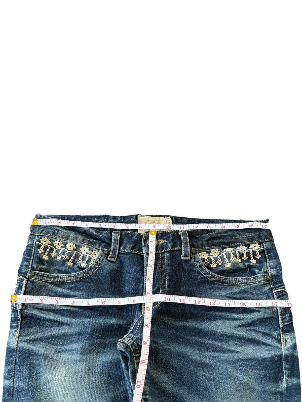 Japanese Brand Vintage Lolita Low Rise Embroidered Flare Jeans Size 34" / US 12 / IT 48 - 10 Thumbnail