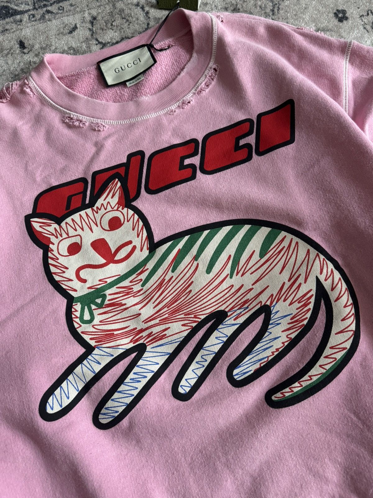 Gucci Gucci sweater jumper pink with cats logo print distressed Size US XS / EU 42 / 0 - 8 Thumbnail