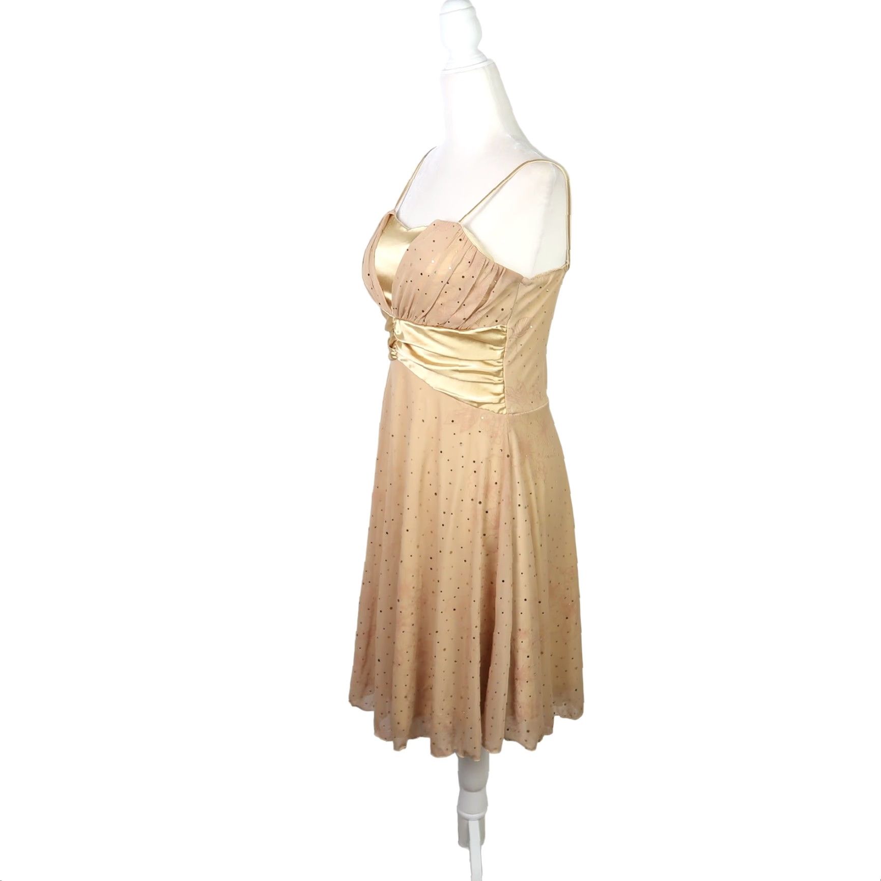 Vintage VINTAGE Rory gold tan satin sparkly mini party dress S Dress Women's 1990s 90s Sleeveless Short Sparkly Party Cocktail Formal# Size S / US 4 / IT 40 - 3 Thumbnail