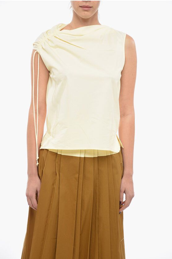 Image of Tory Burch Asymmetric Cotton Top With Drawstring in Yellow, Women's (Size Small)