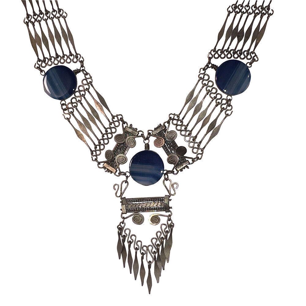 Designer Peruvian Alpaca and Blue Banded Agate Artisan Necklace Size ONE SIZE - 3 Thumbnail