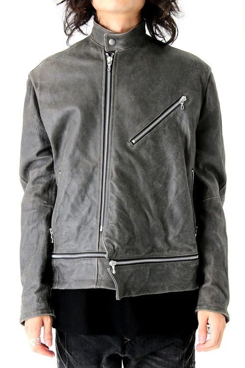 image of Julius Fw17 Cracked Coated Goat Suede Riders Jacket in Leather, Men's (Size Medium)
