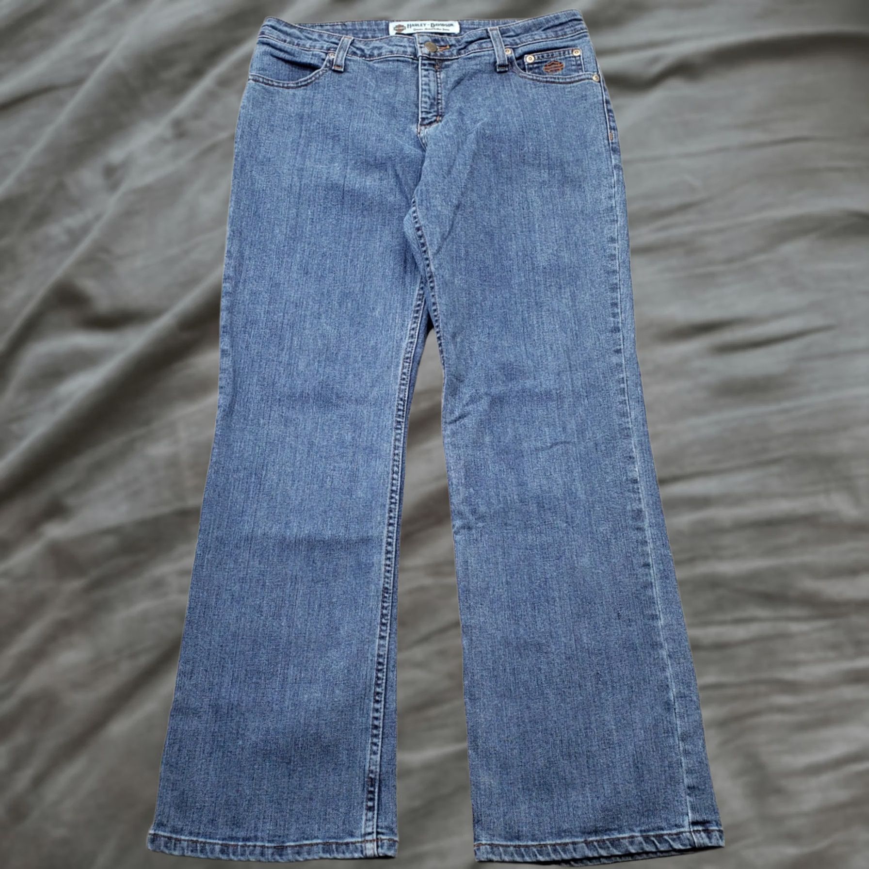 Harley Davidson Harley-Davidson Women Petite 10P Blue Denim Straight-Leg Jeans Motorcycle Stretch Denim Shirt/Hoodie Hat Size 32" / US 10 / IT 46 - 1 Thumbnail