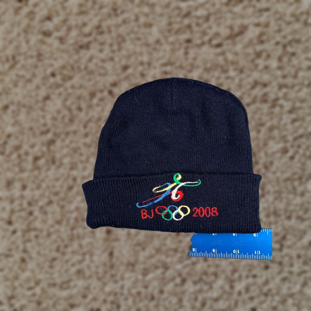 Vintage Beijing 2008 Summer Olympics Beanie Toque Adult Blue Knit Acrylic Embroidered Beanie Hats Mens Womens Unisex Adults Blue Olympic Sports 2000s Size ONE SIZE - 1 Thumbnail