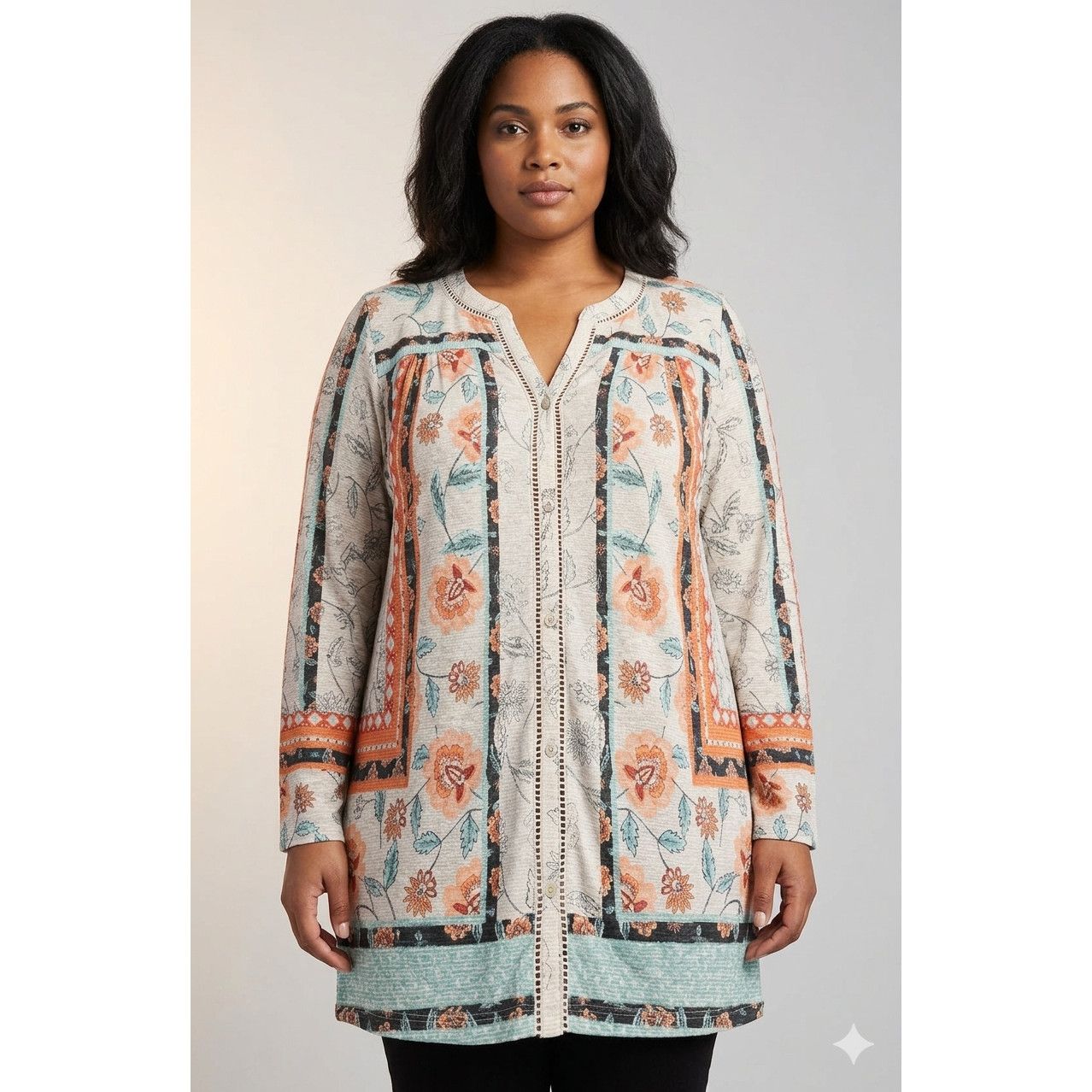 Style & Co Style & Co Woman 2X Boho Floral Button Front Top Ladder Lace Size XXL / US 16-18 / IT 52-54 - 1 Thumbnail