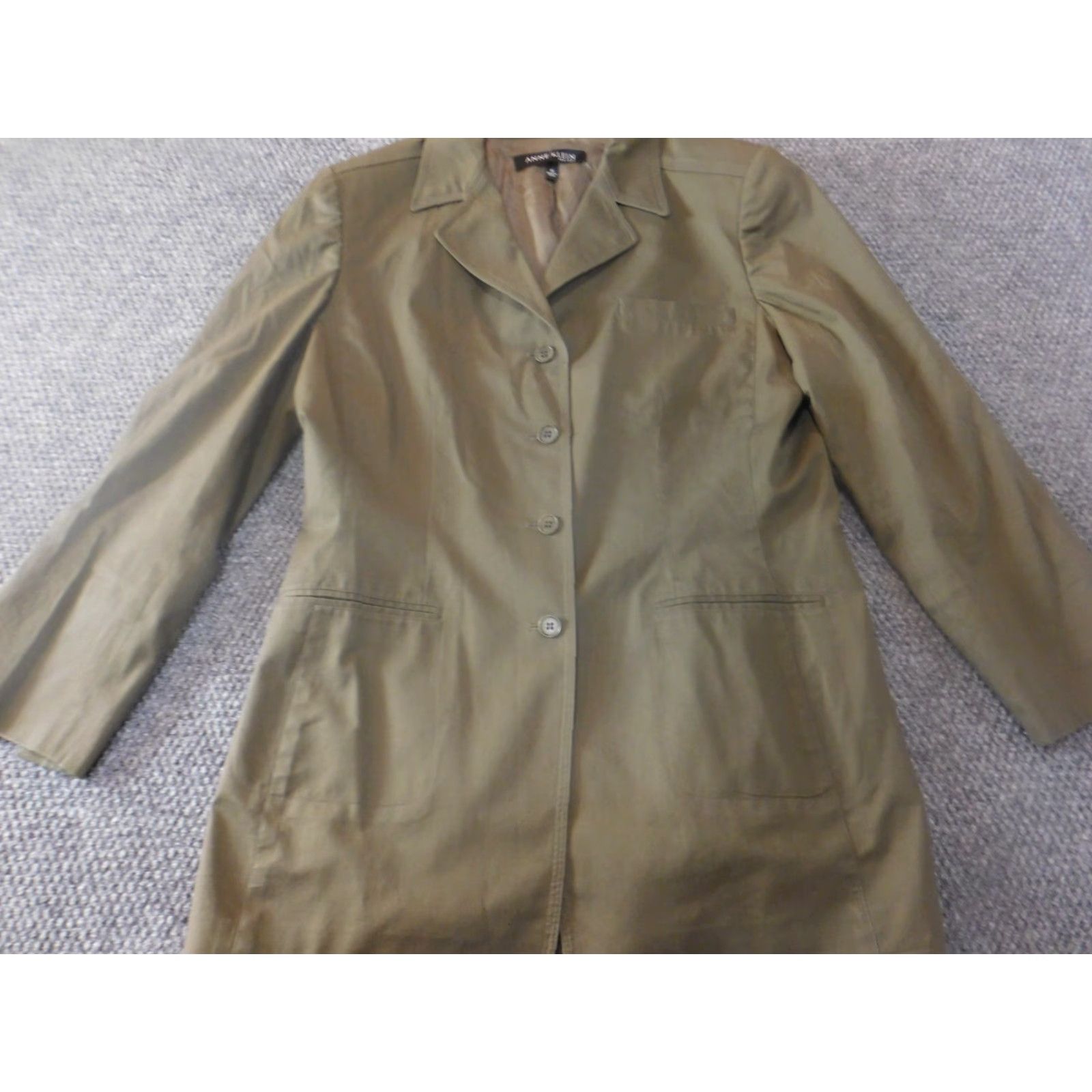 Anne Klein Anne Klein Womens Jacket 12 Green Trench Coat Button Classic Stretch Knit Embroidered Zip? No Size XL / US 12-14 / IT 48-50 - 2 Thumbnail