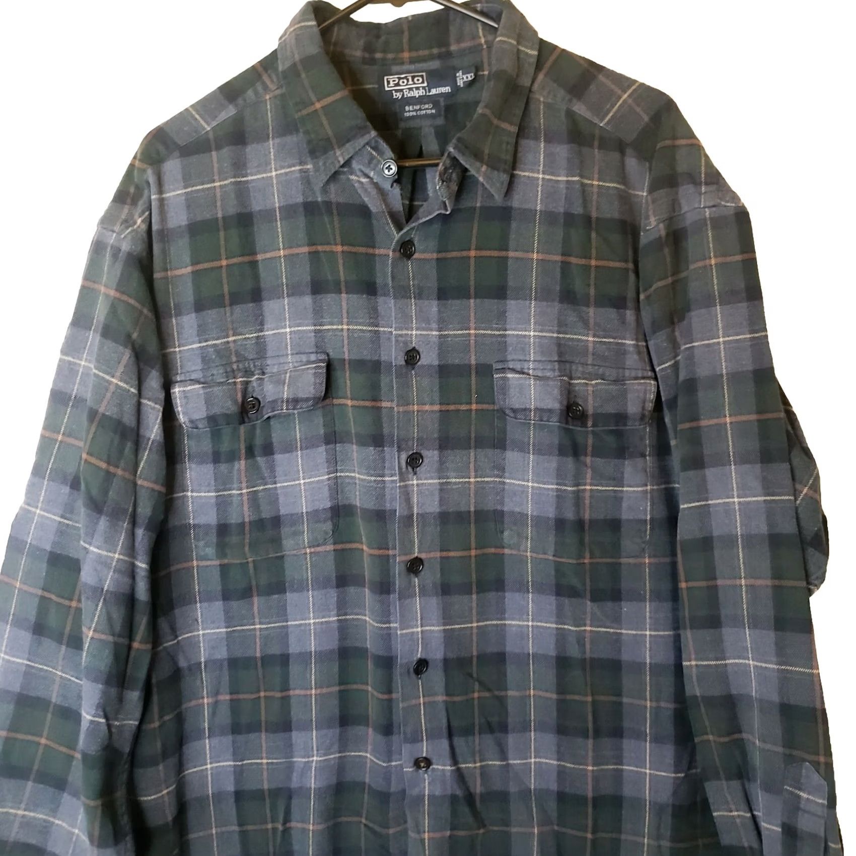 Polo Ralph Lauren POLO Ralph Lauren BENFORD Plaid Button Up Flannel Shirt XXL Gray Green 100% Cotton Mens Size US XXL / EU 58 / 5 - 2 Thumbnail