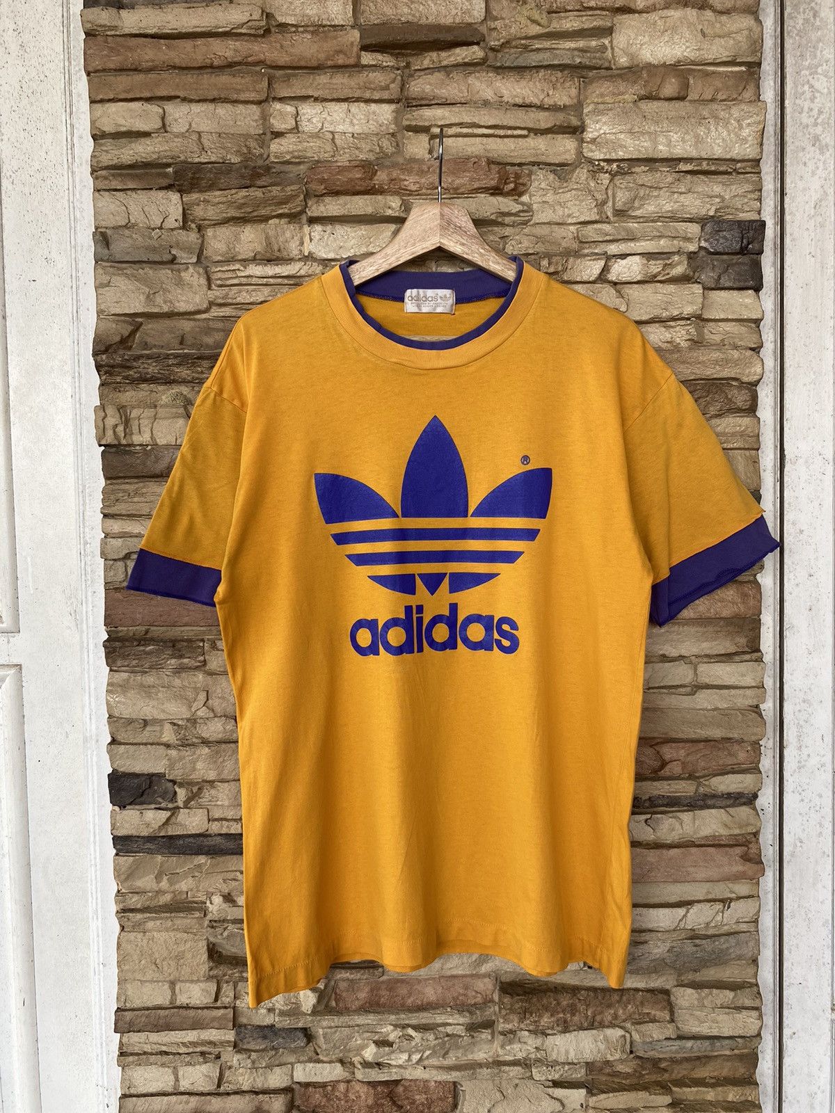 Vintage Adidas Big Logo Double Layer Tshirt Vtg Japan