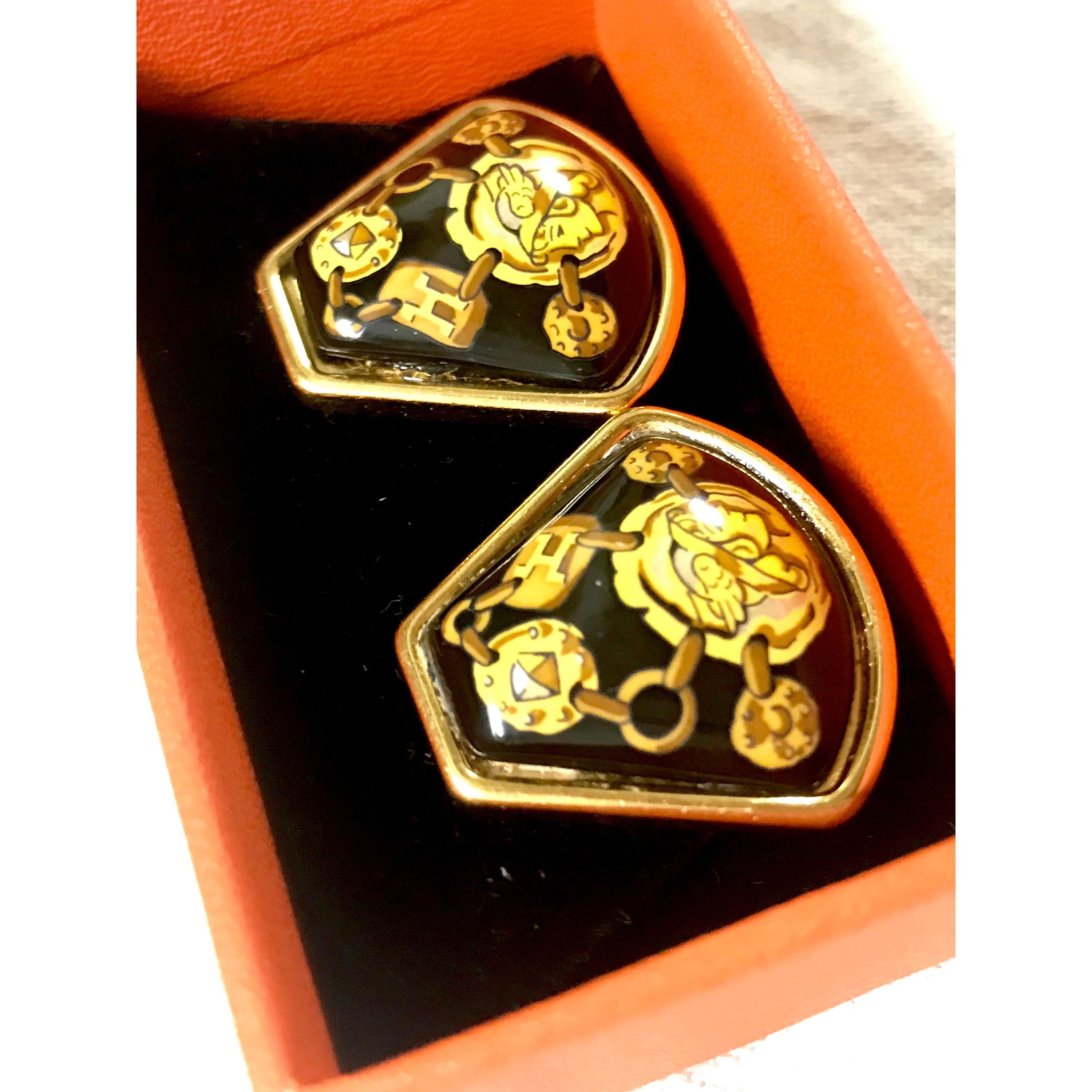 Hermes Vintage Hermes cloisonne golden earrings. Ceramic Size ONE SIZE - 4 Thumbnail