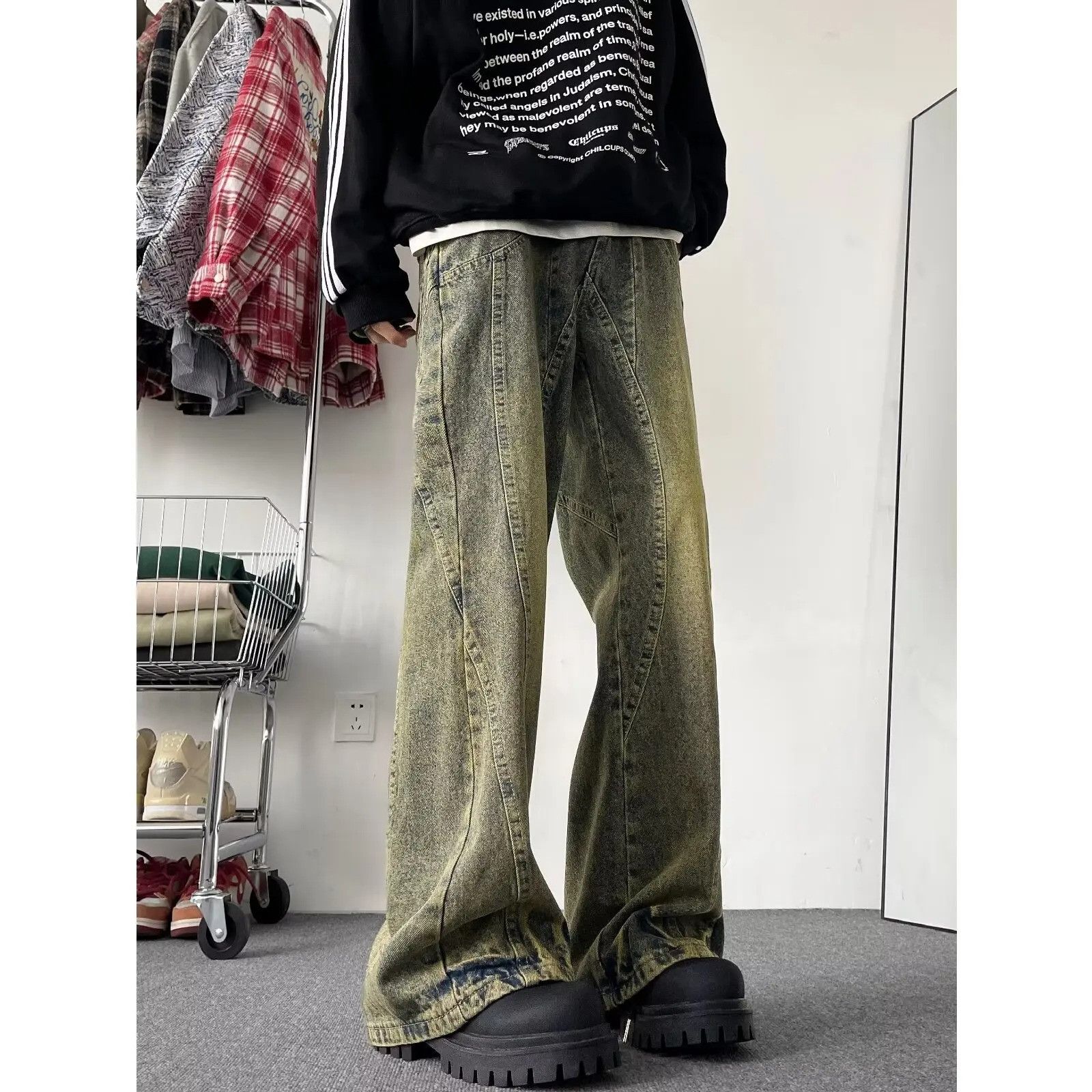 Jean Wide Leg Jeans Male Vintage Loose Denim Size US 33 - 2 Thumbnail