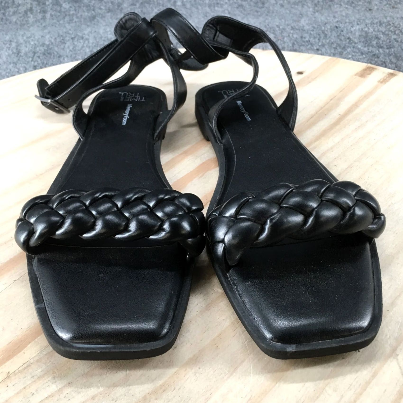 Vintage Time And Tru Sandals Womens 9 Braided Ankle Strap Flats Black Faux Leather Size US 9 / IT 39 - 7 Thumbnail