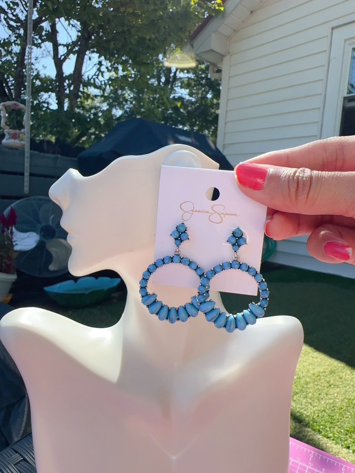 Jessica Simpson Jessica Simpson earrings blue beads silver tone Size ONE SIZE - 3 Thumbnail