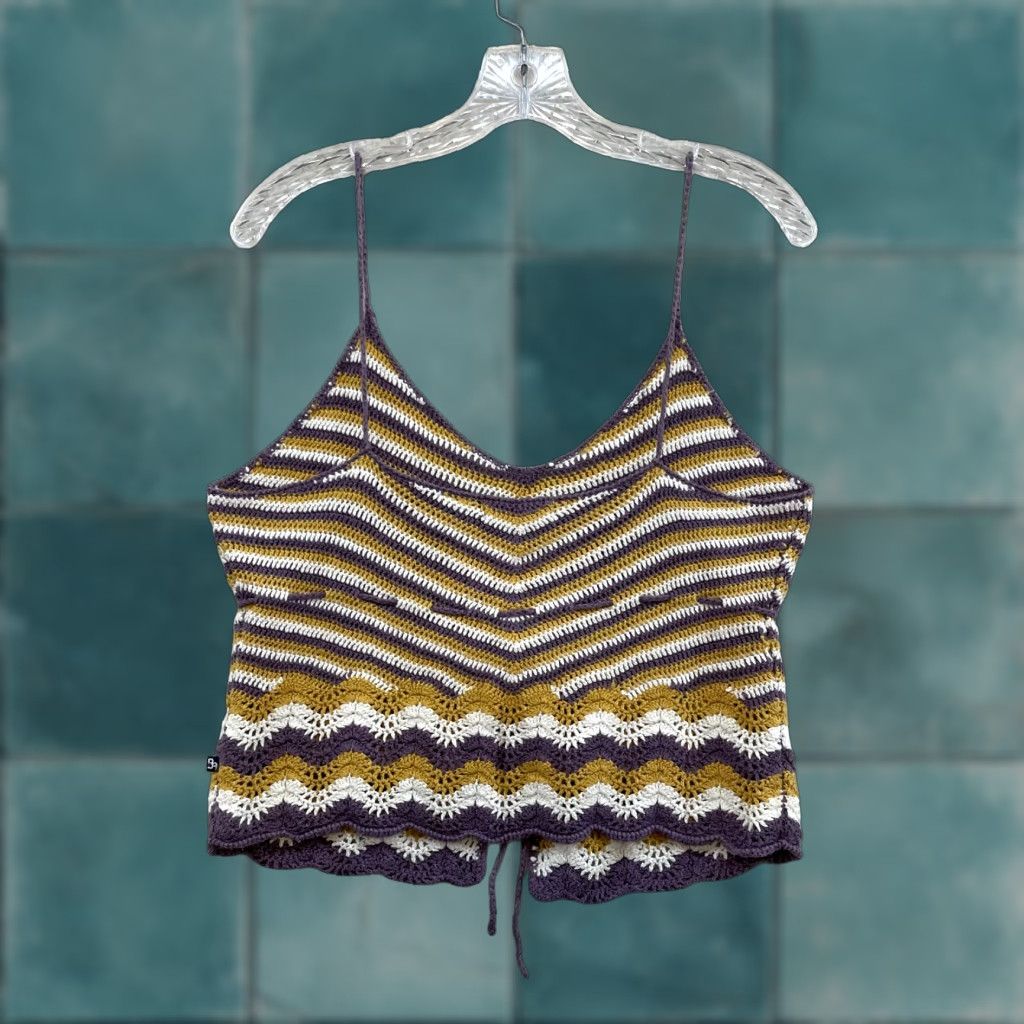 Vintage VINTAGE Y2K Camisole Tank Top Striped Crochet Boho Fairy Grunge Festival Shirt M Womens Size M / US 6-8 / IT 42-44 - 1 Thumbnail