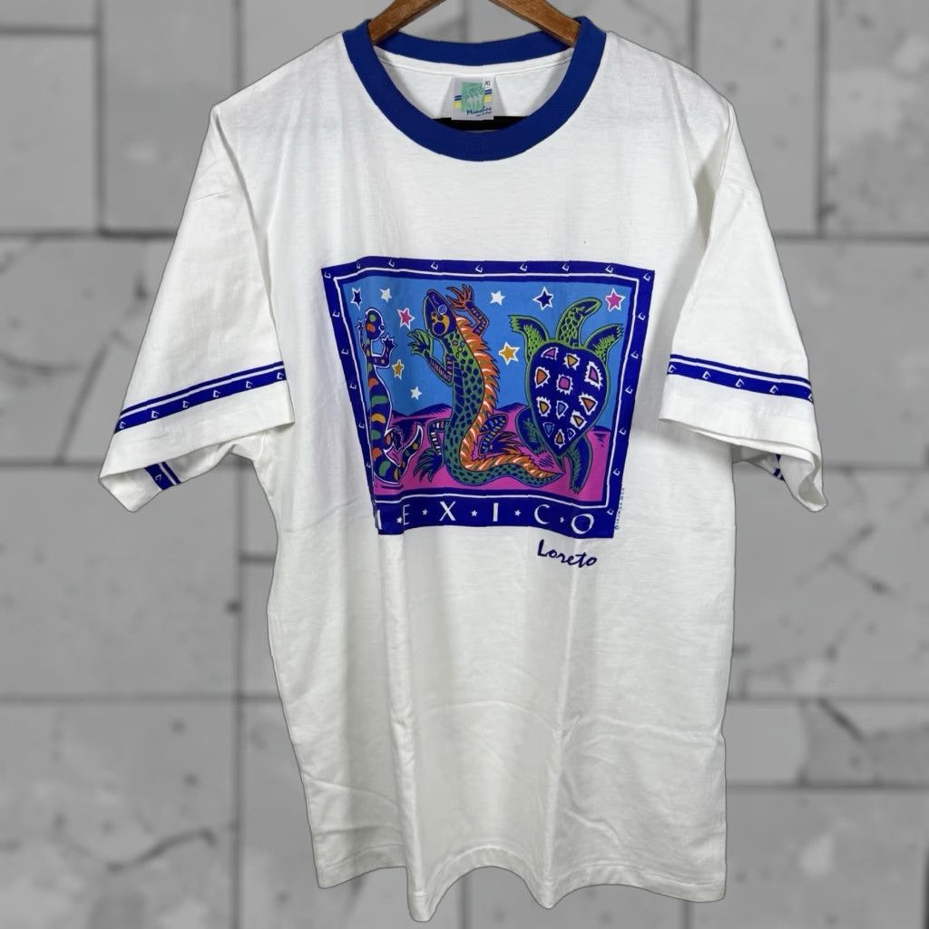 Vintage VTG MEXICO Unbranded Polyester Blend White Graphic Tee Mens Size XL SINGLE STITCH Manolas Stitch Size US XL / EU 56 / 4 - 1 Thumbnail