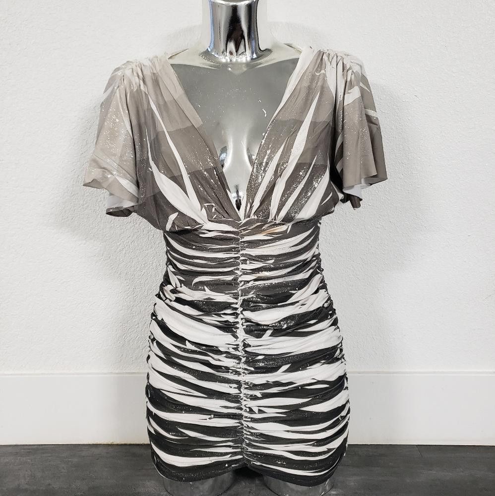 Designer FD | White-Silver-Grey | Dressy Ruched Mini Size S / US 4 / IT 40 - 1 Thumbnail
