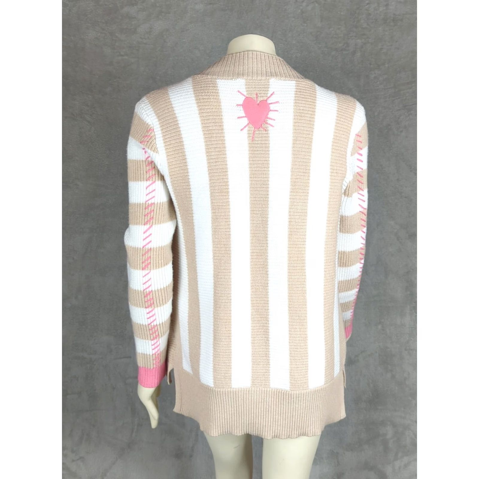 Vintage Kerri Rosenthal Knit Heart Patch Beige/Tan Striped Cardigan Small Size S / US 4 / IT 40 - 5 Thumbnail