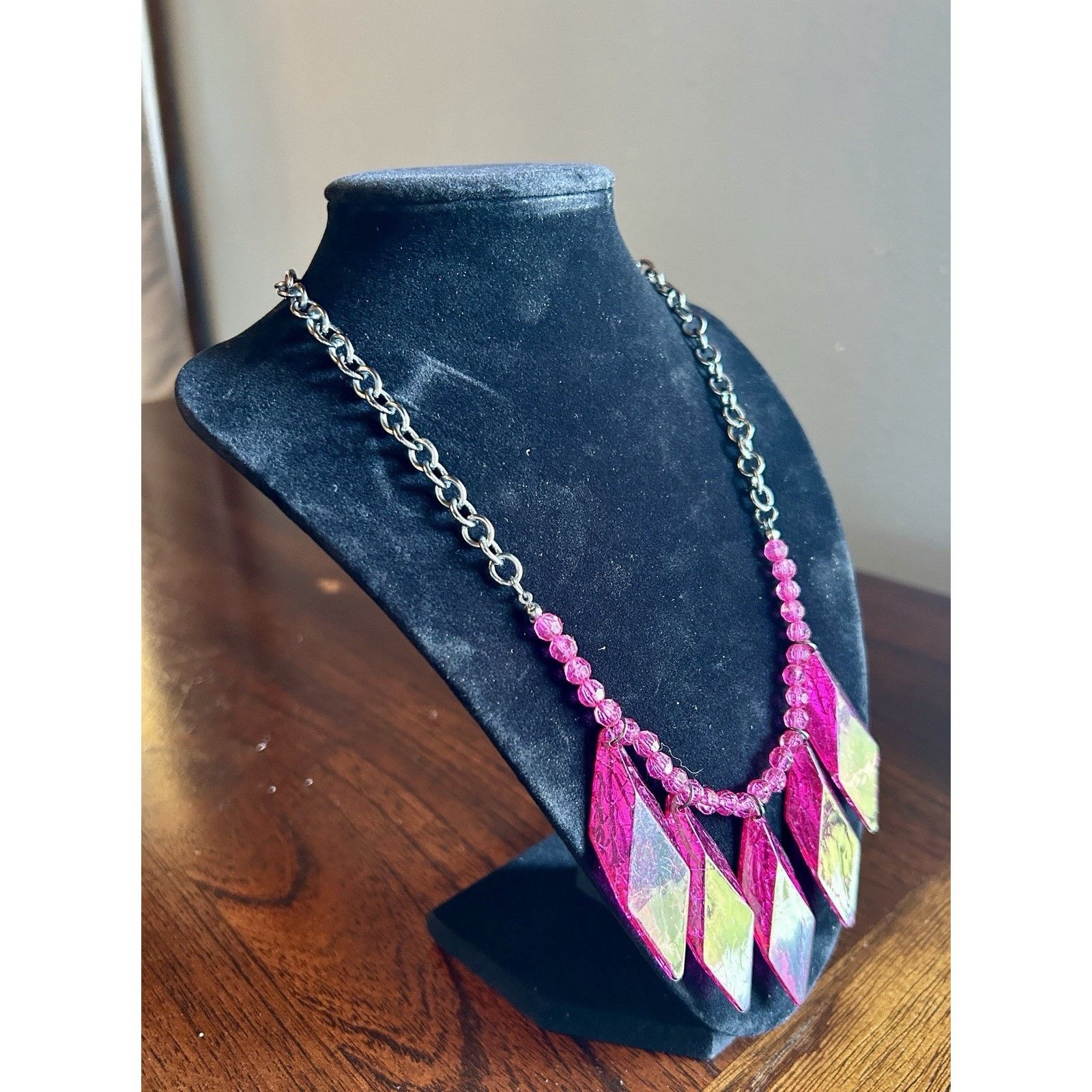 Other Vtg Purple Resin Crystal Silver Tone Necklace Adjust Clasp Size ONE SIZE - 4 Thumbnail