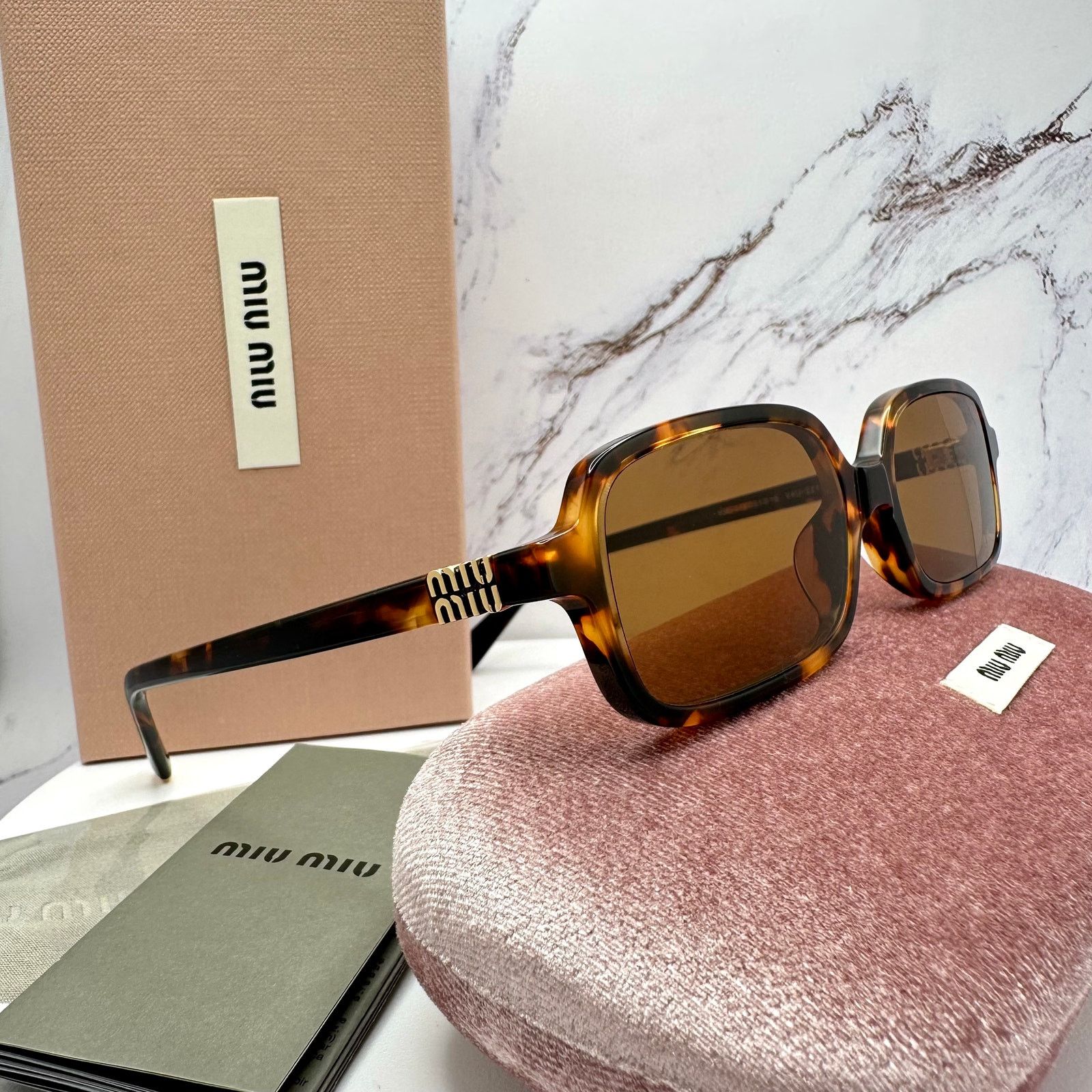 Miu Miu New MIU MIU Sunglasses Brown Tortoise Slim Acetate Authentic Size ONE SIZE - 16 Thumbnail