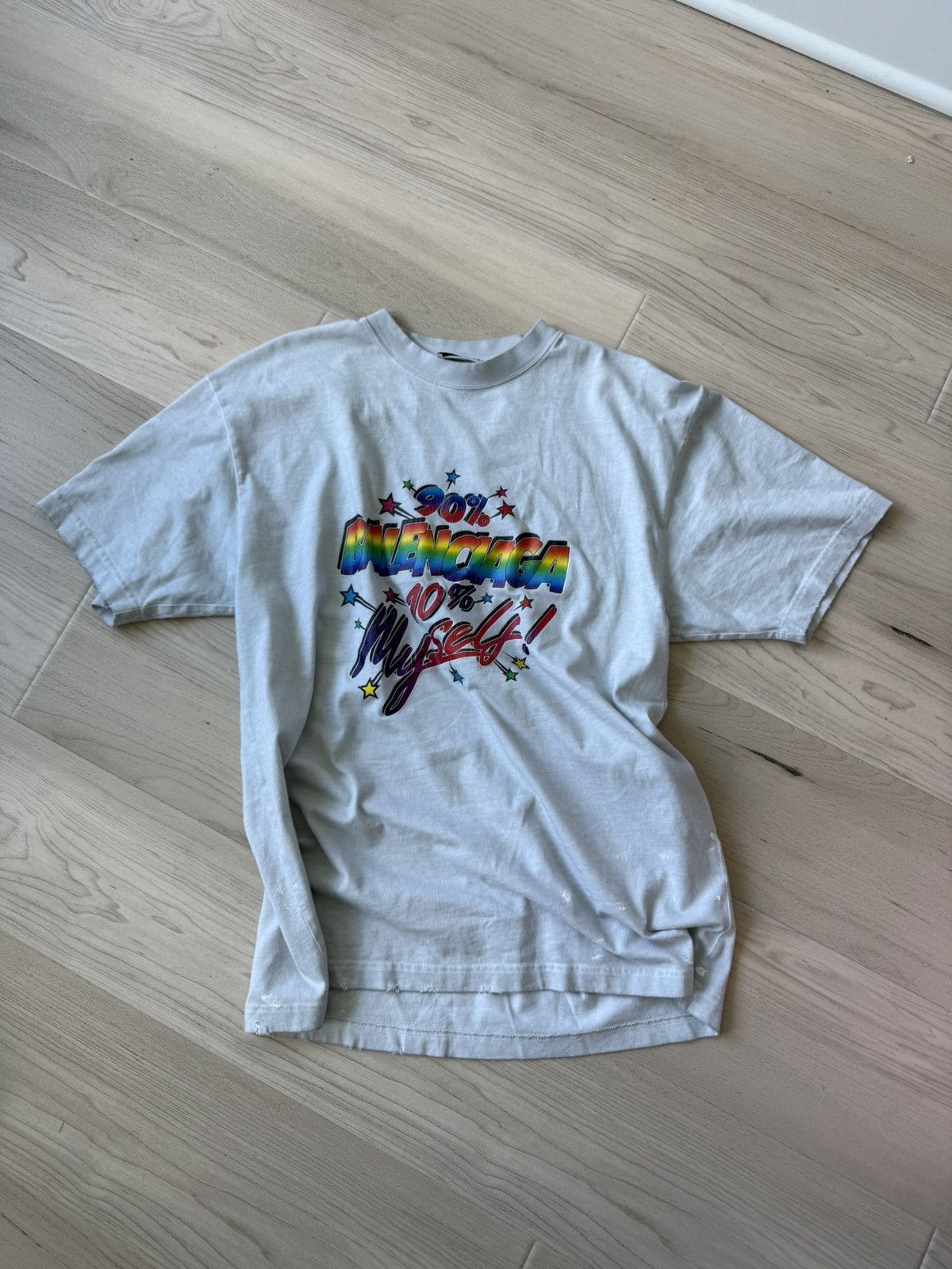 Balenciaga 90% Balenciaga 10% Myself Distressed Oversized Tee Grey Size US XS / EU 42 / 0 - 1 Thumbnail