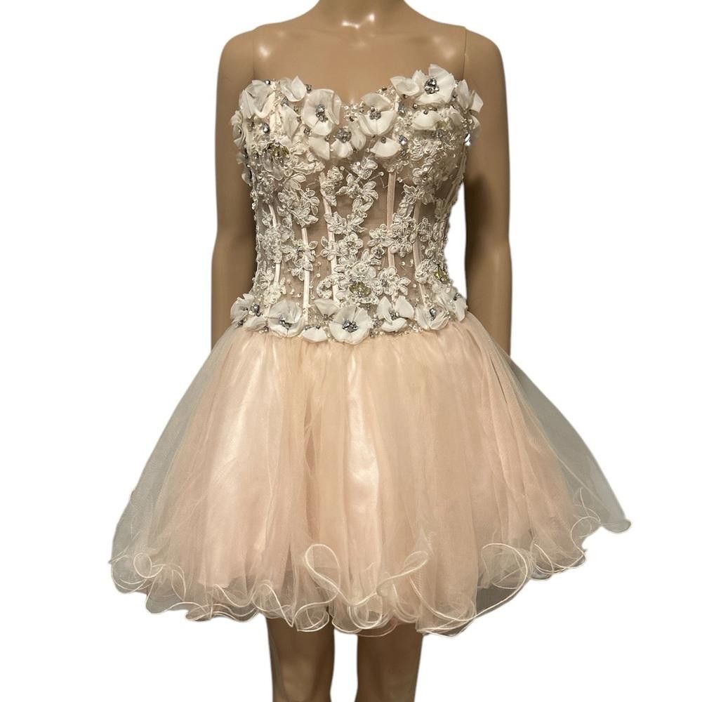 Designer Peach Beaded and Flower Appliqué Cocktail Dress Size M / US 6-8 / IT 42-44 - 1 Thumbnail