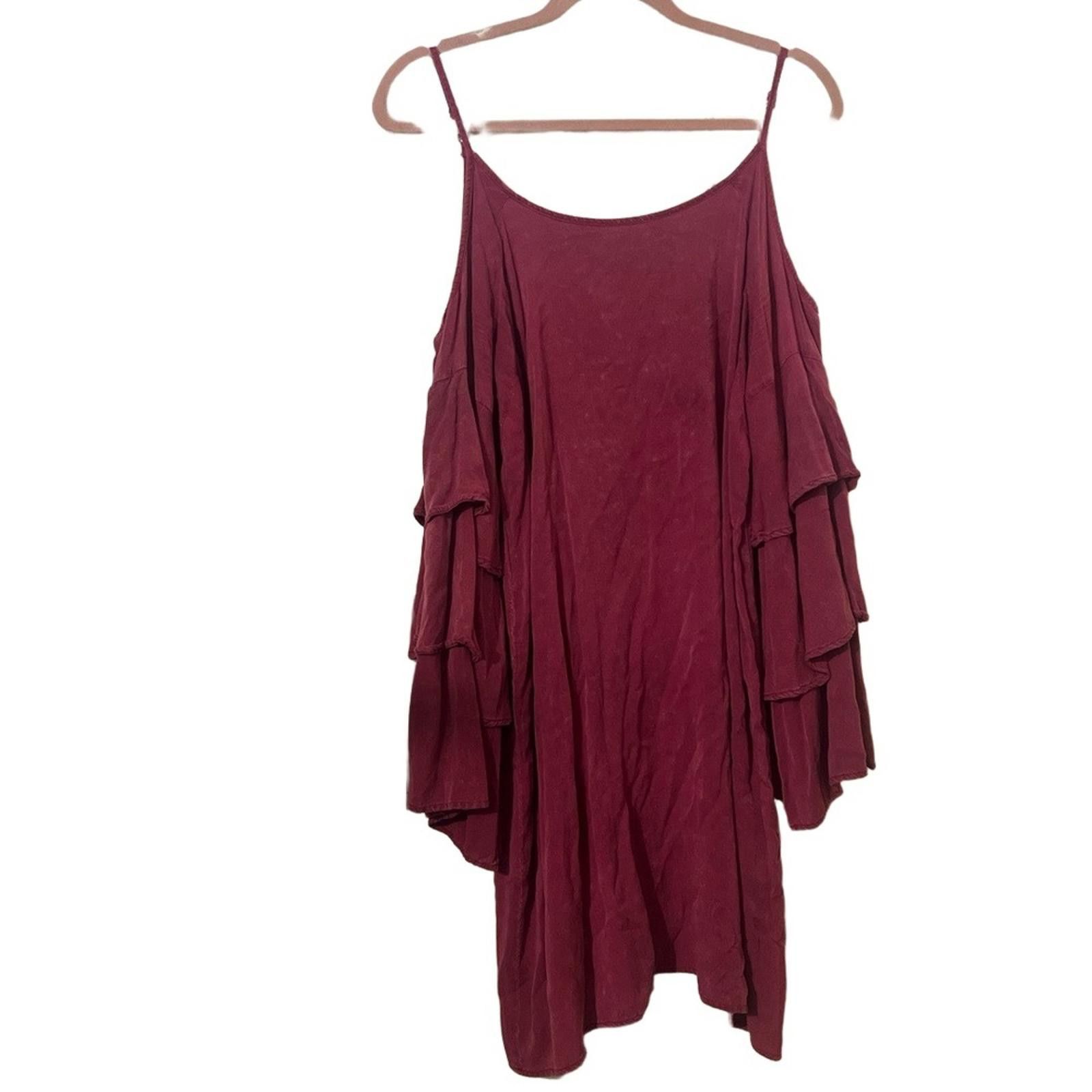 Other Umgee Mini Dress M Burgundy Cold Shoulder Ruffle Tiered Boho Size M / US 6-8 / IT 42-44 - 2 Thumbnail