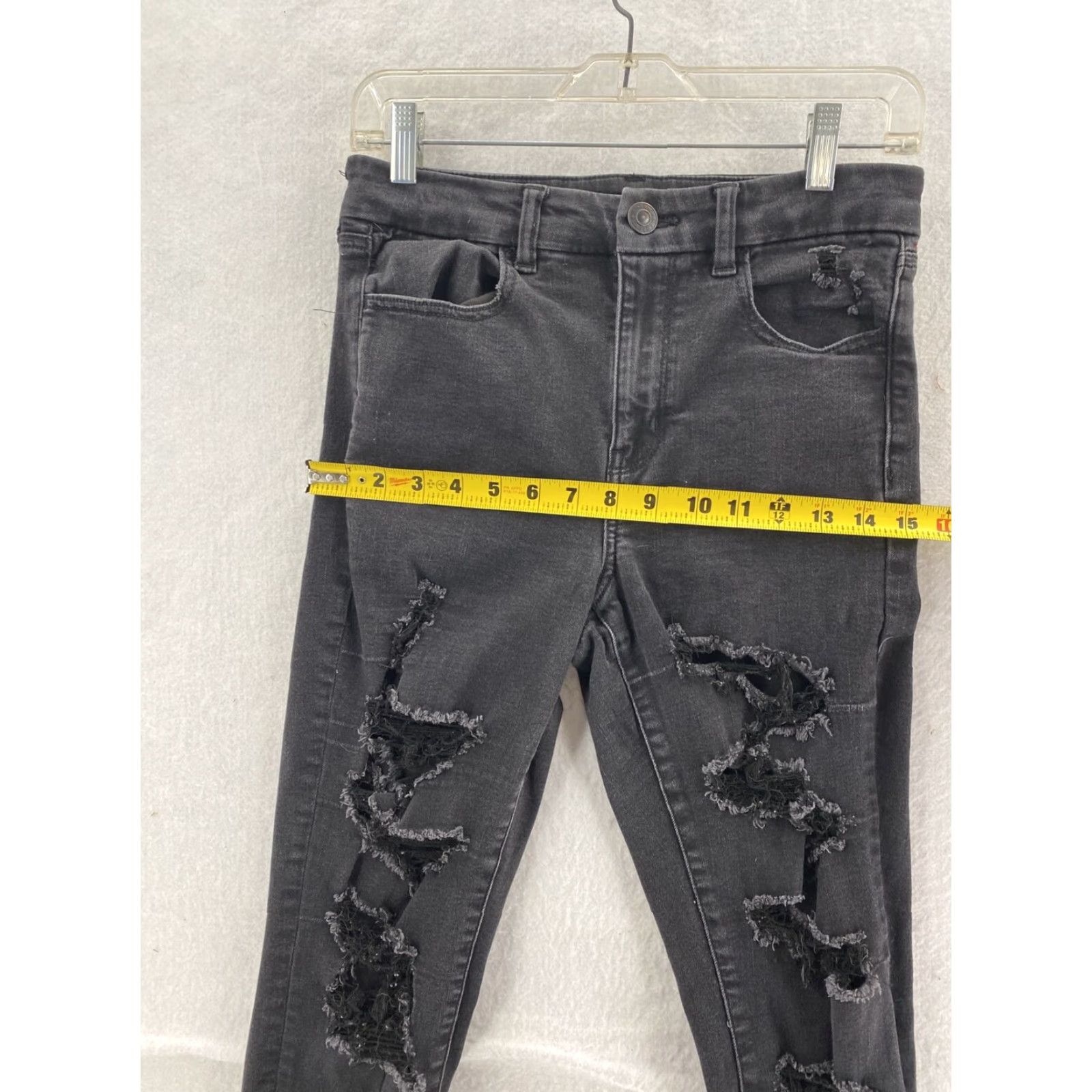 American Eagle Outfitters American Eagle Jeans Womens 8 Short Curvy Hi Rise Jegging Black Denim Distressed Size 30" / US 8 / IT 44 - 6 Thumbnail