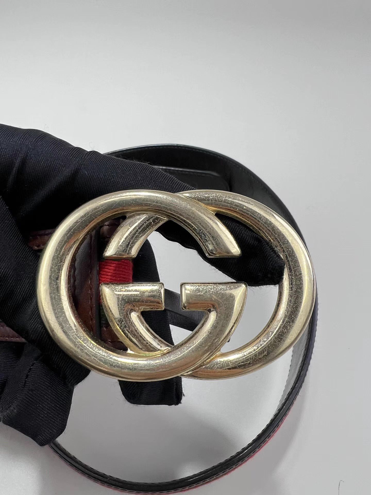 Gucci GUCCI Web Green-Red Stripe GG Gold Buckle Belt Size ONE SIZE - 3 Thumbnail