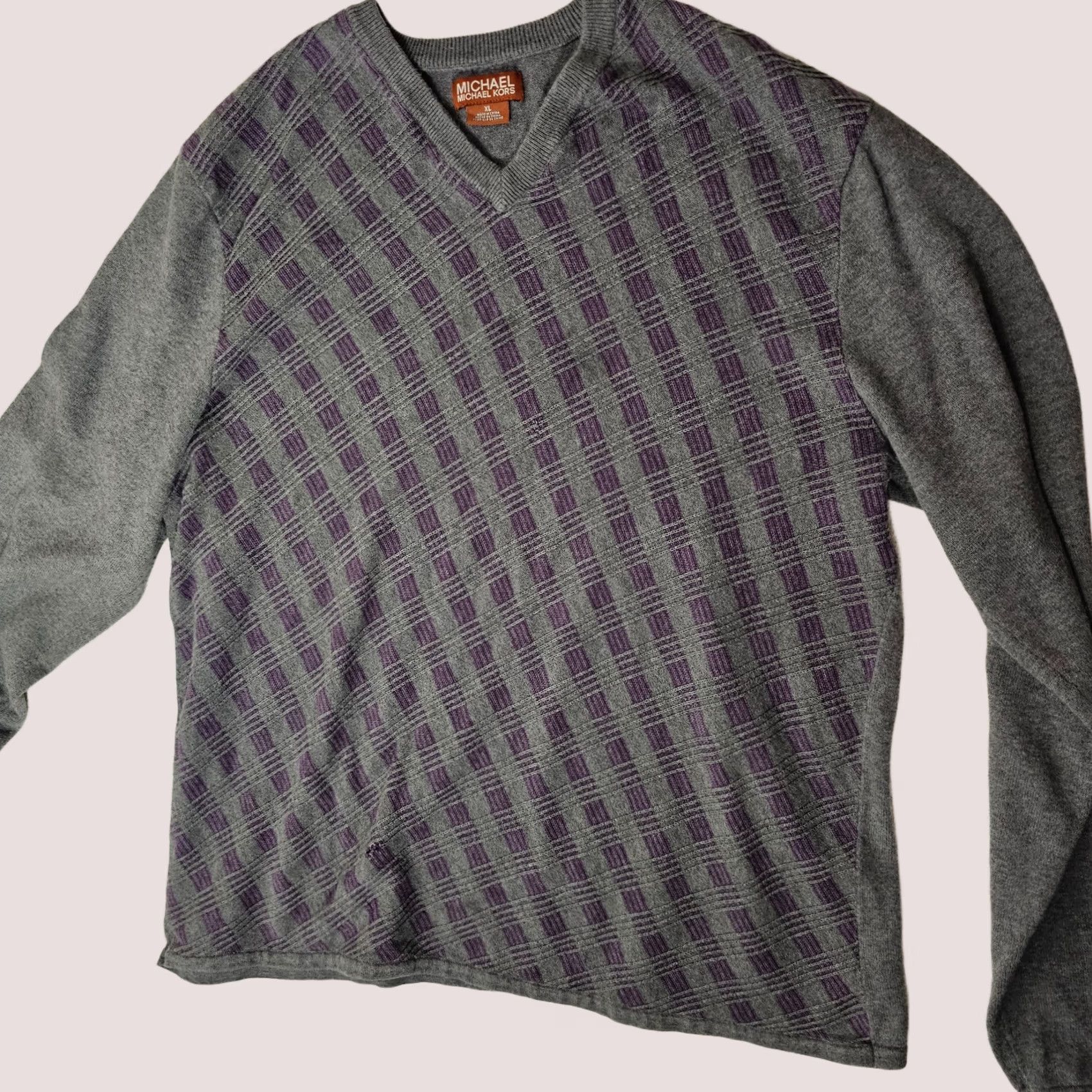 Michael Kors Michael Kors Sweater Mens XL Purple Gray Argyle Knit V-Neck Long Sleeve Pullover Shirt Size US XL / EU 56 / 4 - 1 Thumbnail