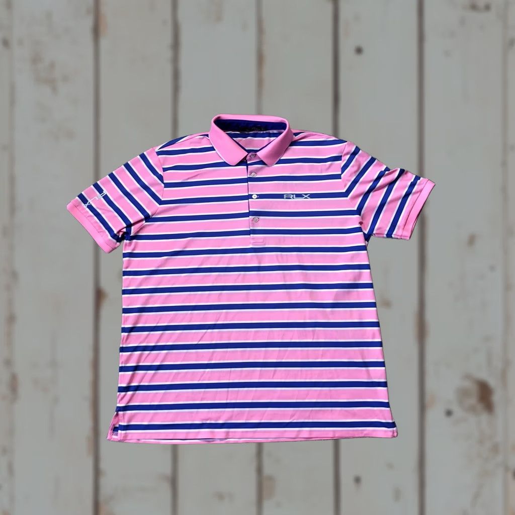 RLX Ralph Lauren RLX Ralph Lauren Polo Shirt Mens XL Pink Blue Striped Short Sleeve Golf Performance Moisture Wicking Logo Row Size US XL / EU 56 / 4 - 1 Thumbnail