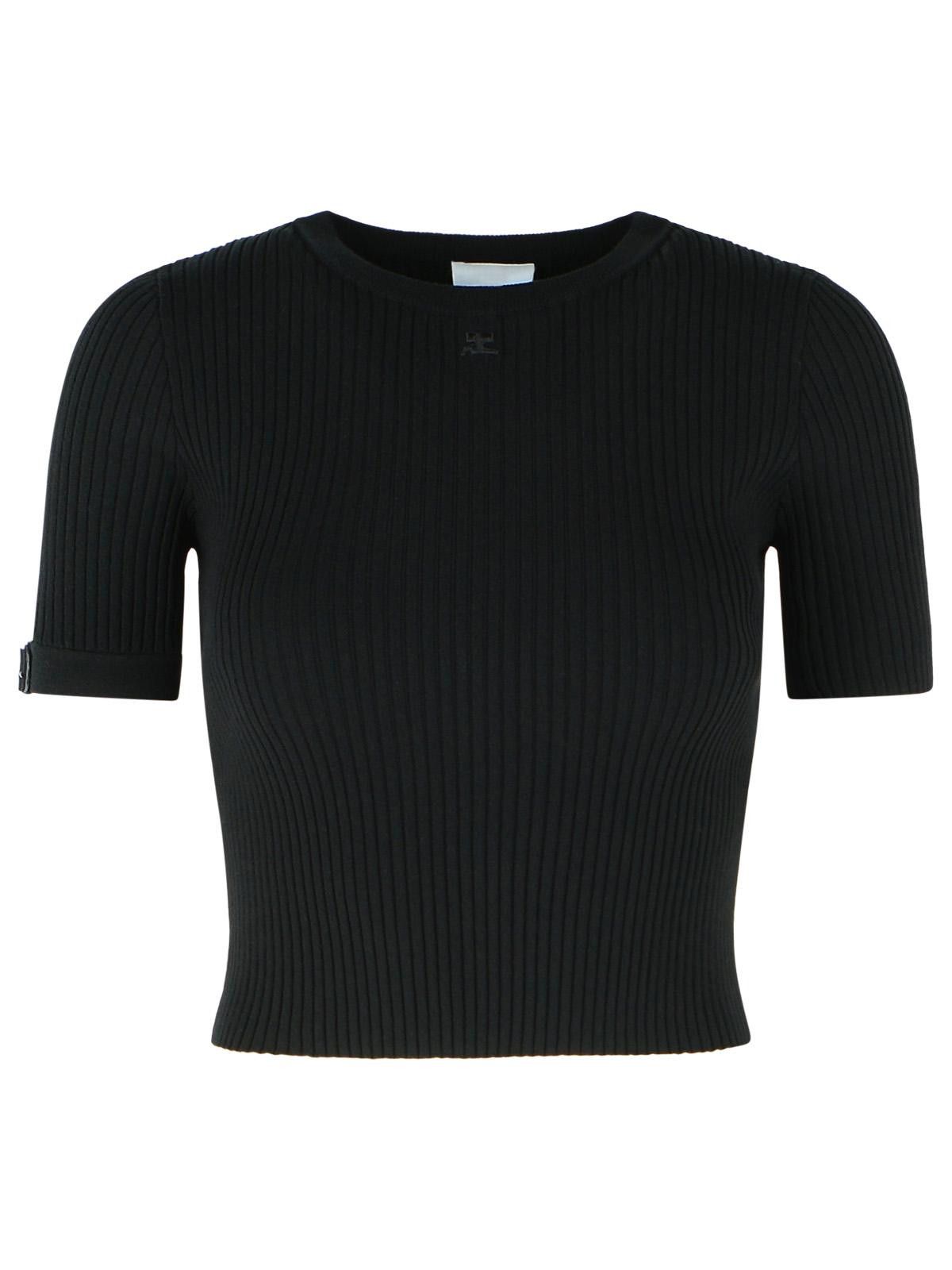 COURREGES Black Viscose Blend T-Shirt