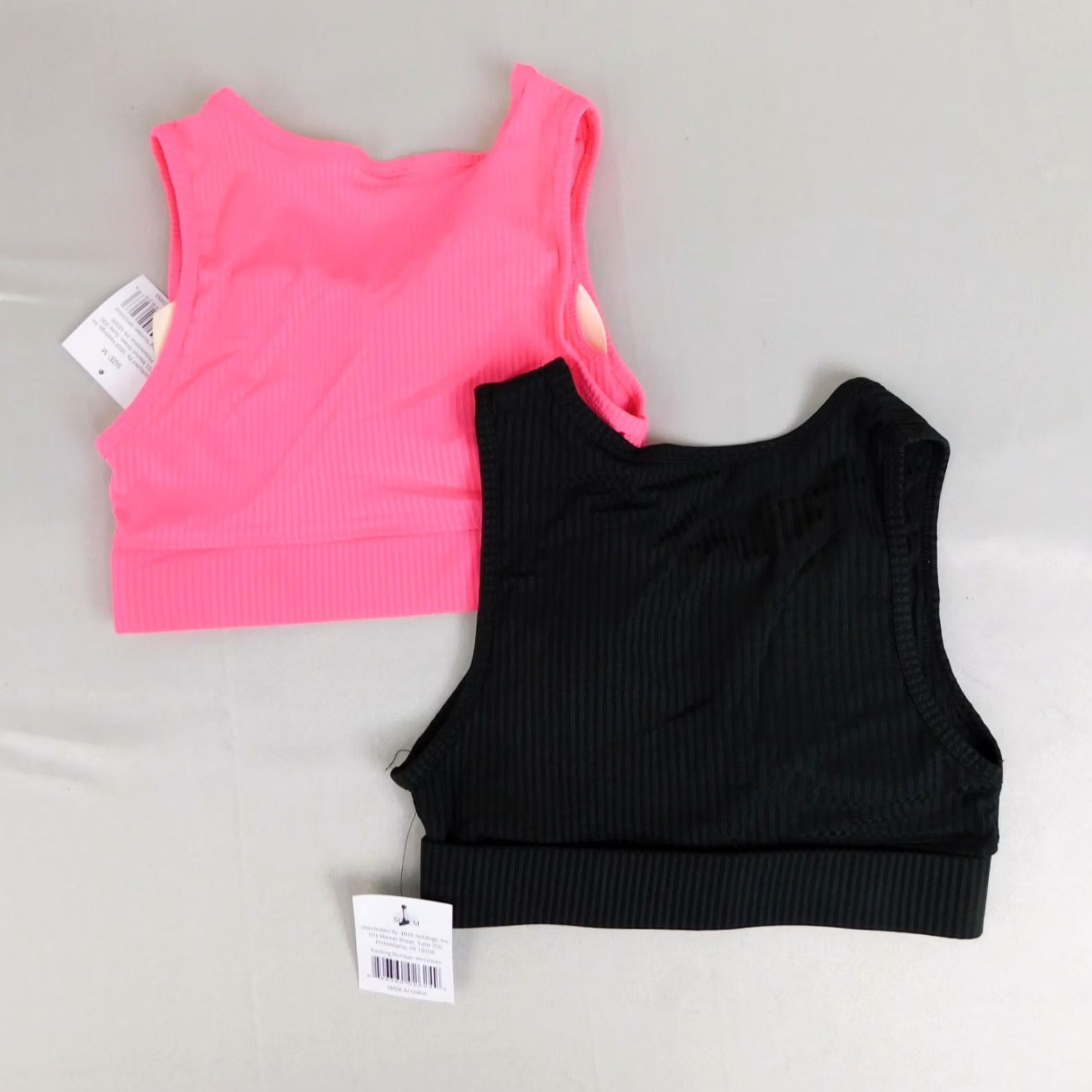 Vintage Style 5 Wireless Ribbed Tank-Style Sport Bra Shirt Womens M Black Pink Medium 2pc Sports Bra Racerback Pullover Full Coverage Size ONE SIZE - 2 Thumbnail