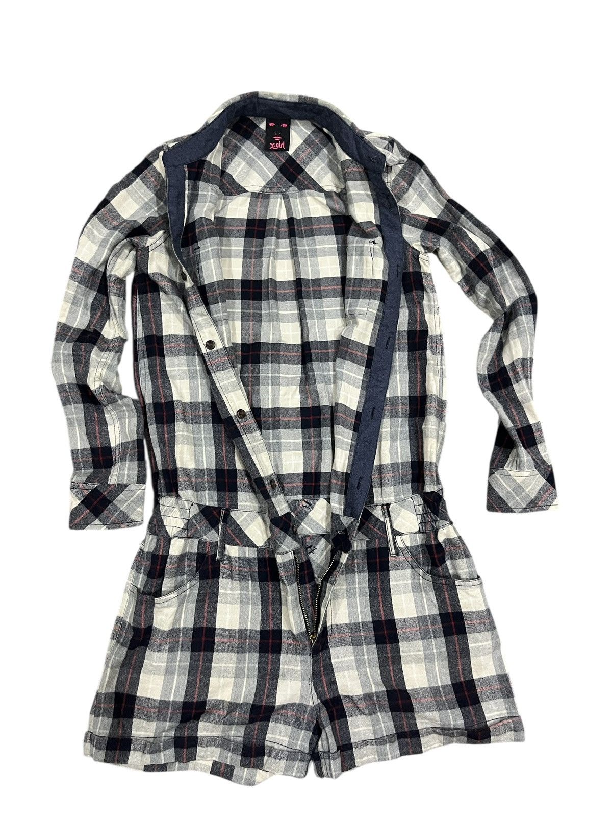 Japanese Brand X-girl checkered longsleeve short set up all in one jumpsuit Size XS / US 0-2 / IT 36-38 - 14 Thumbnail