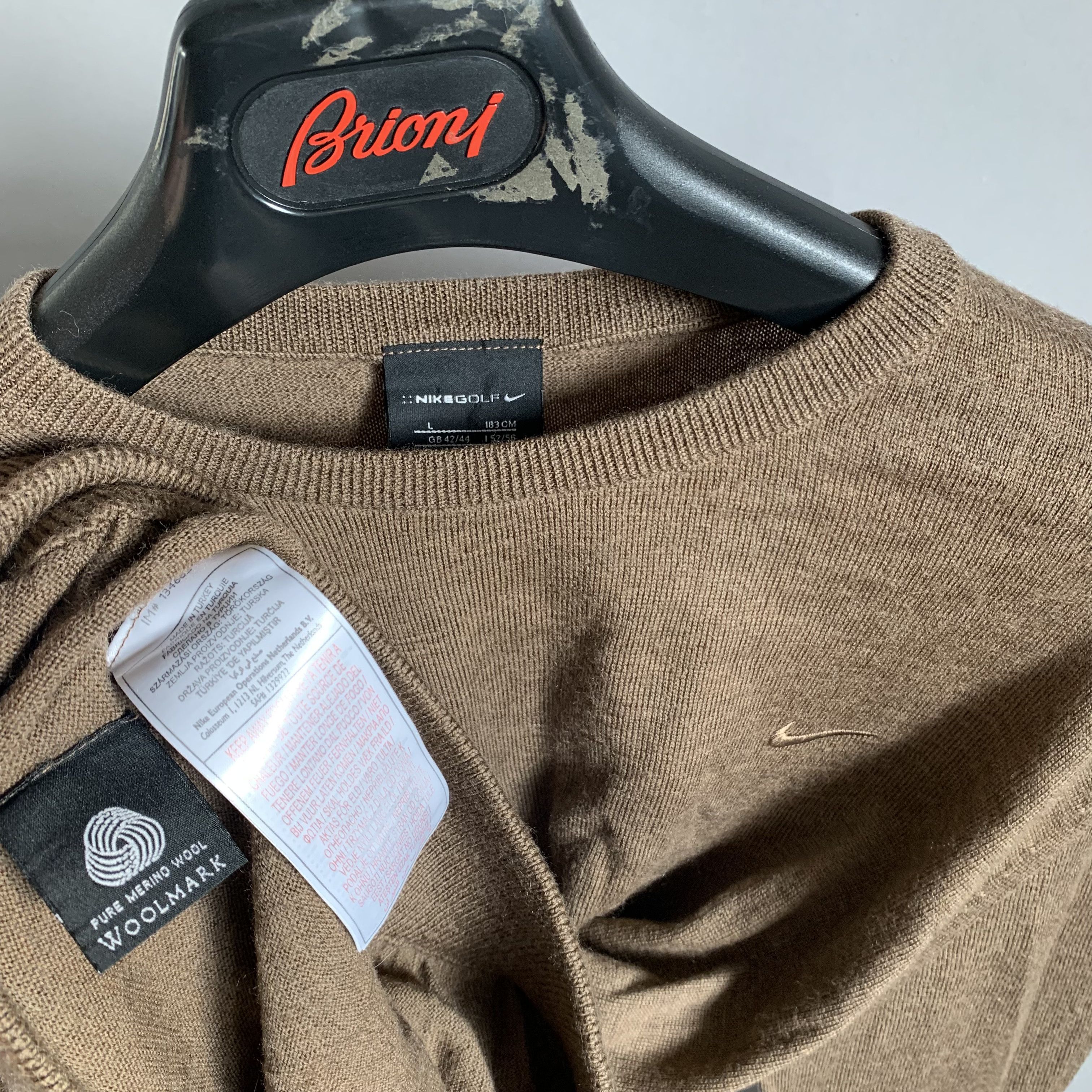 Nike × Vintage Nike Vintage Rare Brown CrewNeck Baggy Wool Sweater Size US L / EU 52-54 / 3 - 4 Thumbnail