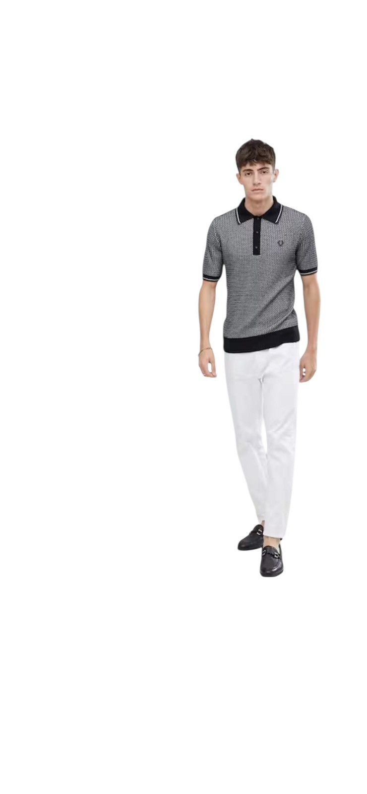 Fred Perry Fred Perry Reissues Knitted Polo, Black & White Size US XS / EU 42 / 0 - 1 Thumbnail