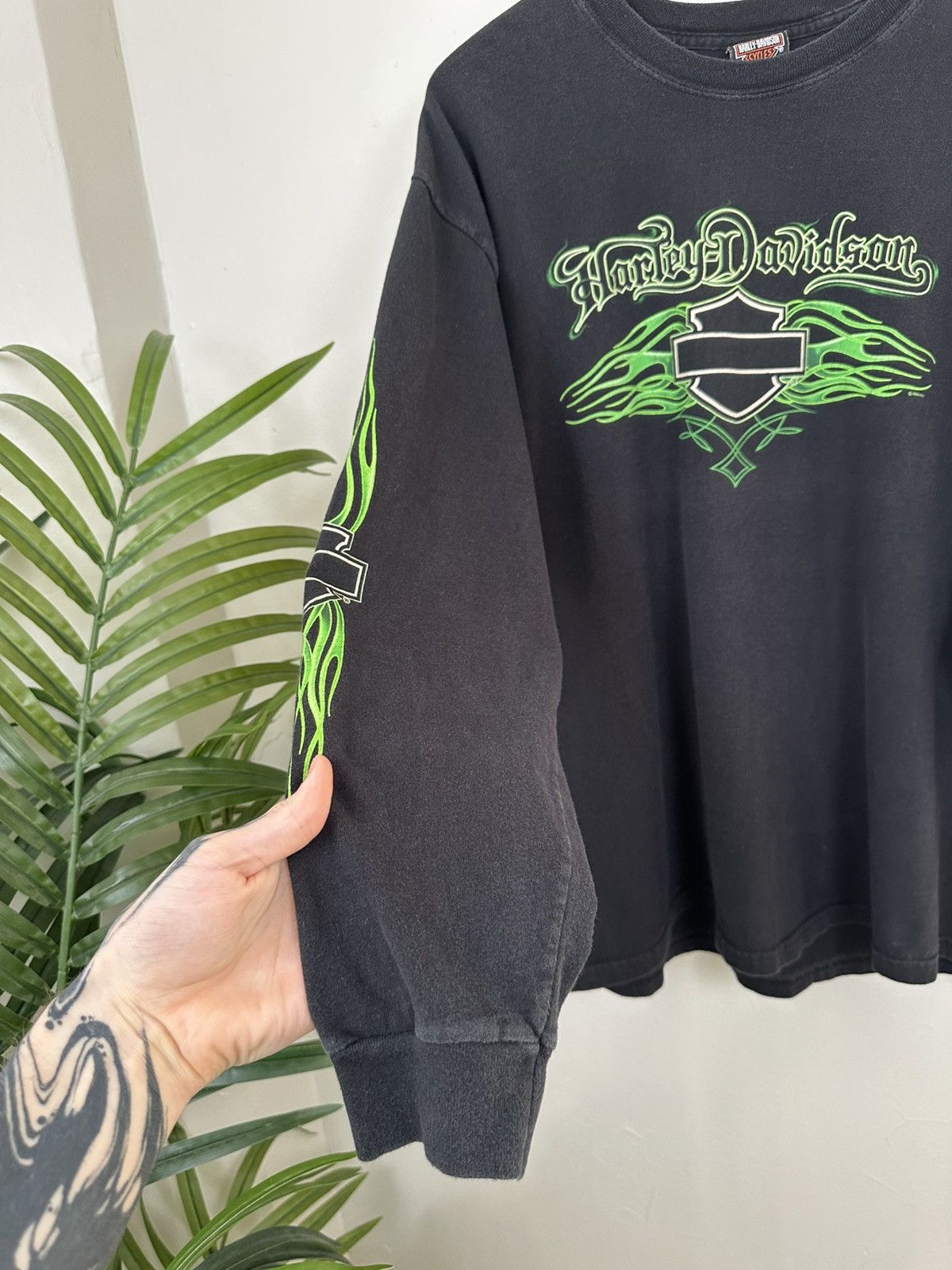 Harley Davidson × Vintage (XL) SICK GREEN FLAMES Harley Davidson Longsleeve Tee Size US XL / EU 56 / 4 - 8 Thumbnail