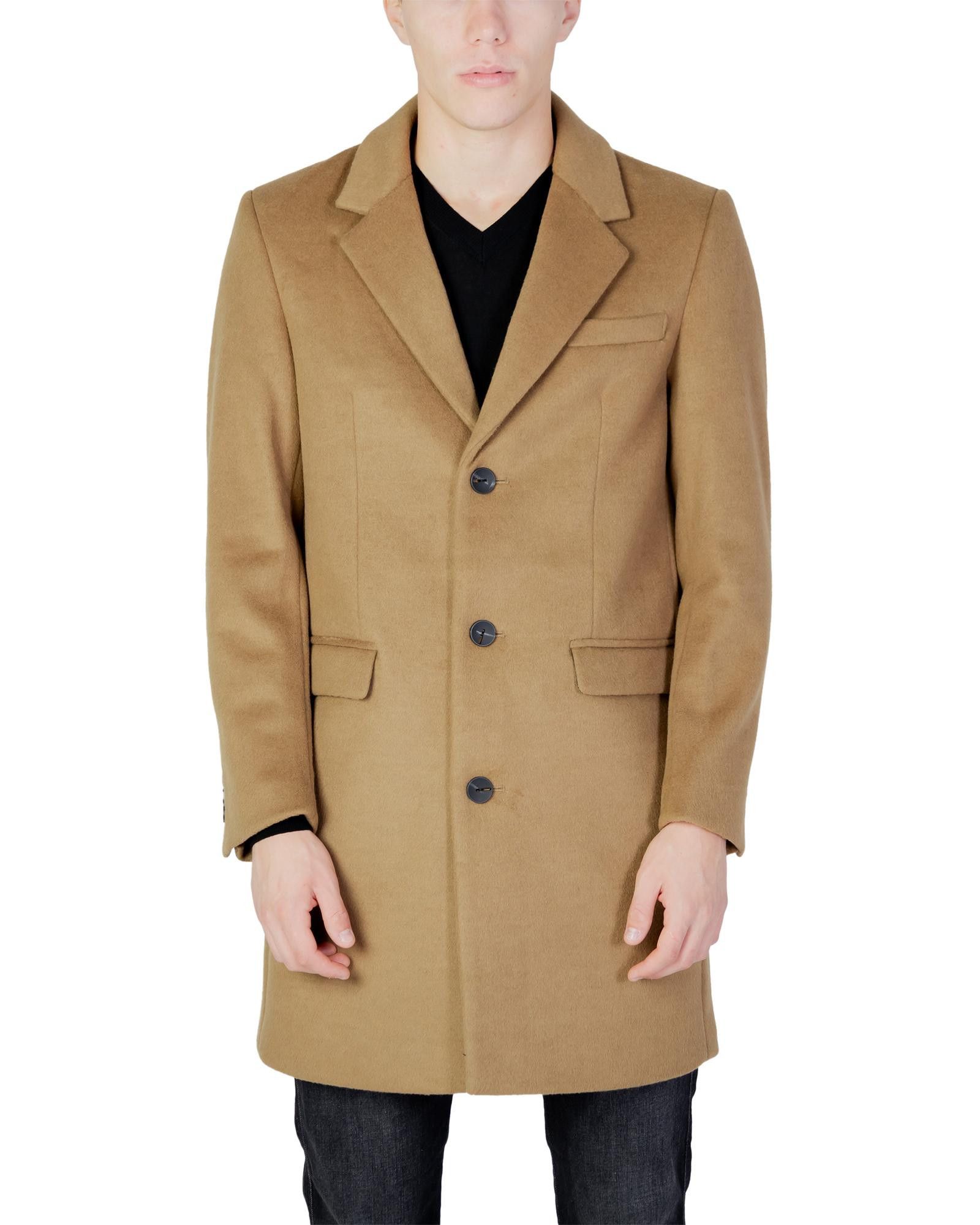 Image of Antony Morato Plain Long Sleeve Button Fastening Coat in Beige, Men's (Size XL)