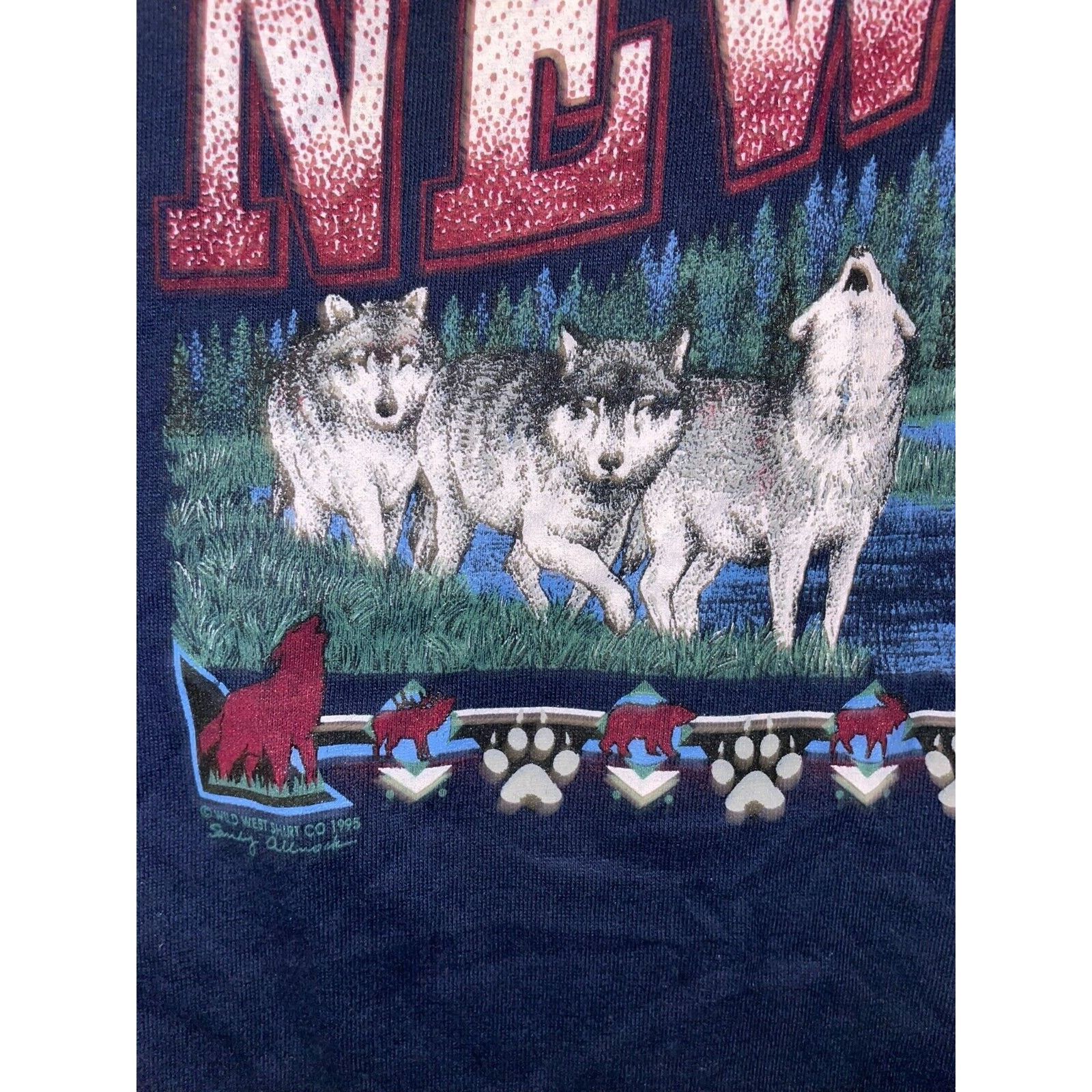 Jerzees Vintage New York Wolf Shirt Empire State Nature Blue 90s L Size US L / EU 52-54 / 3 - 6 Thumbnail